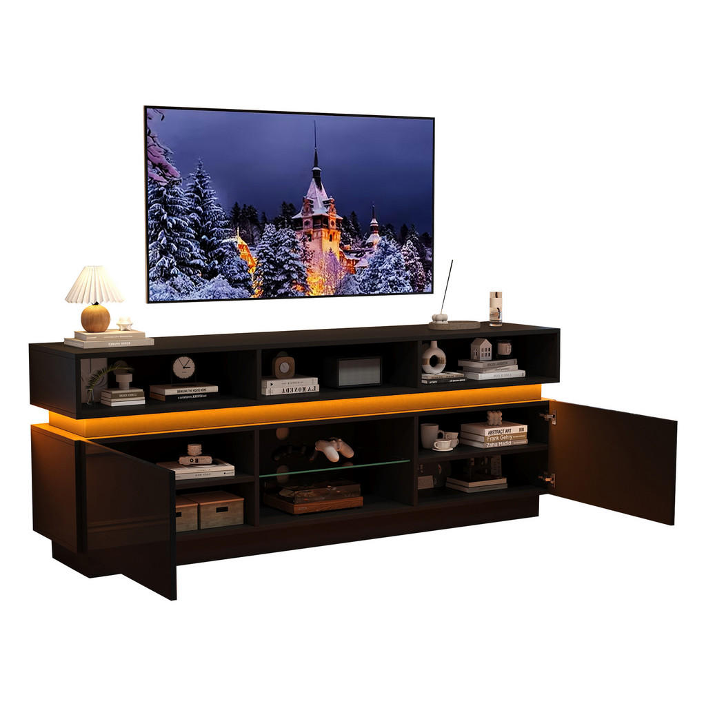 COMODĂ TV 160x35x60cm Negru LED Lucios