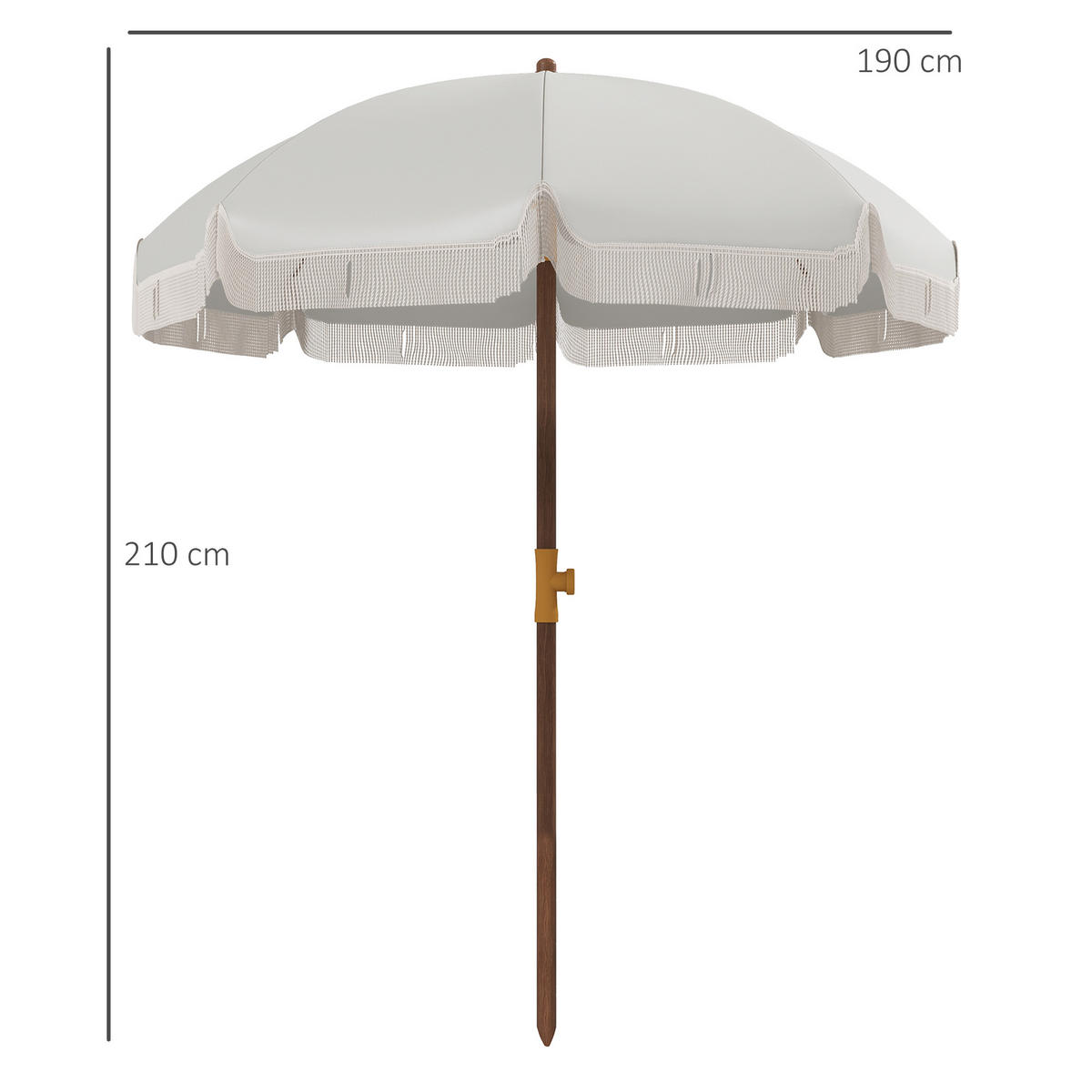 SONNENSCHIRM DE-11472 mit Fransen, UV40+, 8 Streben Hellgrau - Hellgrau, Textil (190/190cm) - ComfortXL