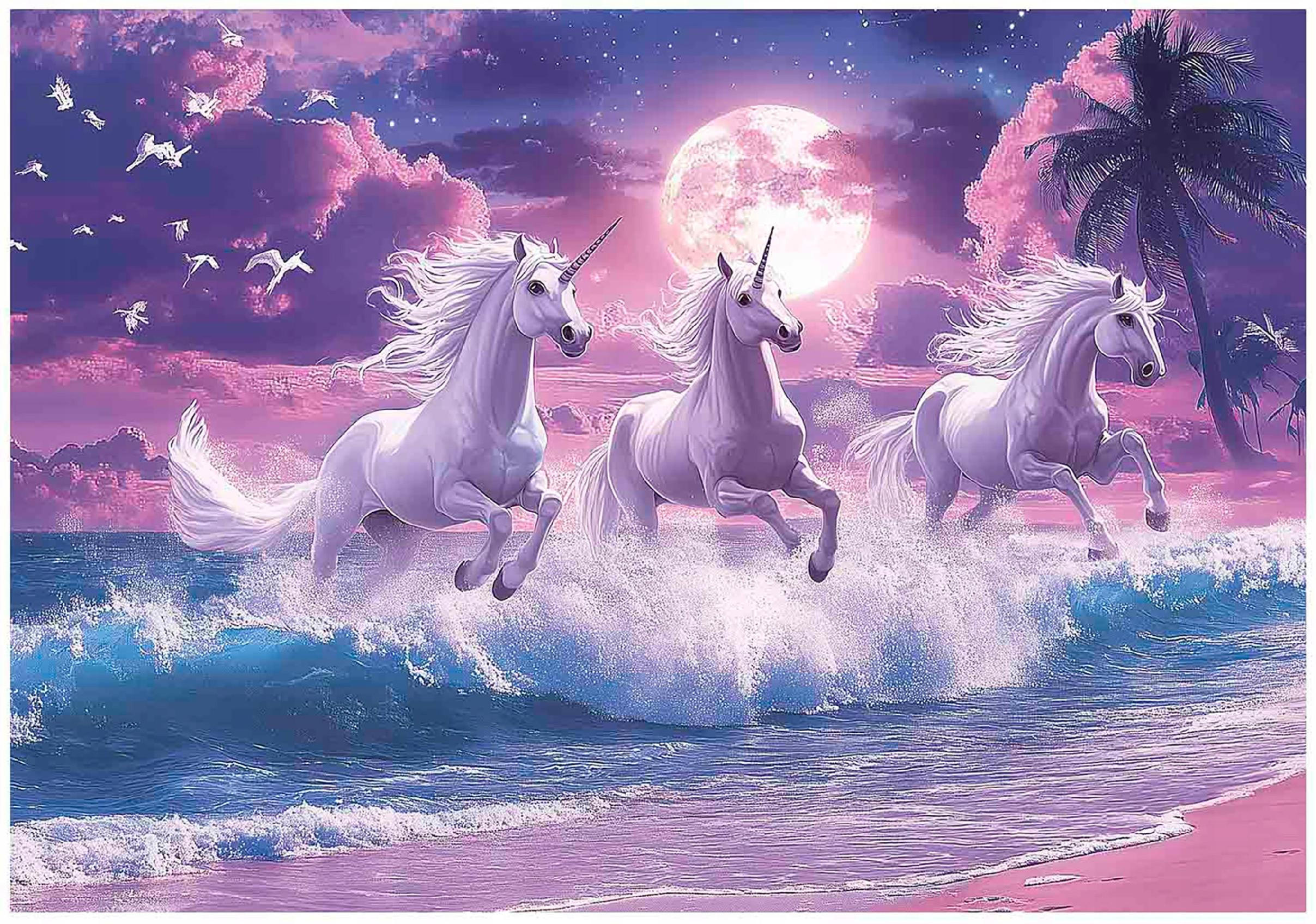 FOTOTAPETE Kinderzimmer Einhorn Pferde 350x250 - Multicolor, Papier (350/250cm) - Wallarena