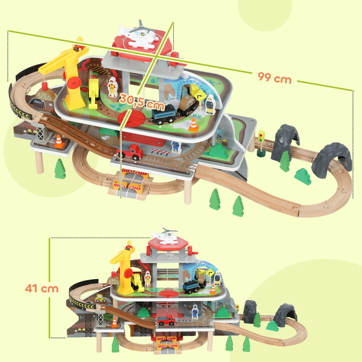 HOLZEISENBAHN-SET Buchenholz MDF Naturholz - Multicolor, Holz (40.5/41/99cm) - AIYAPLAY