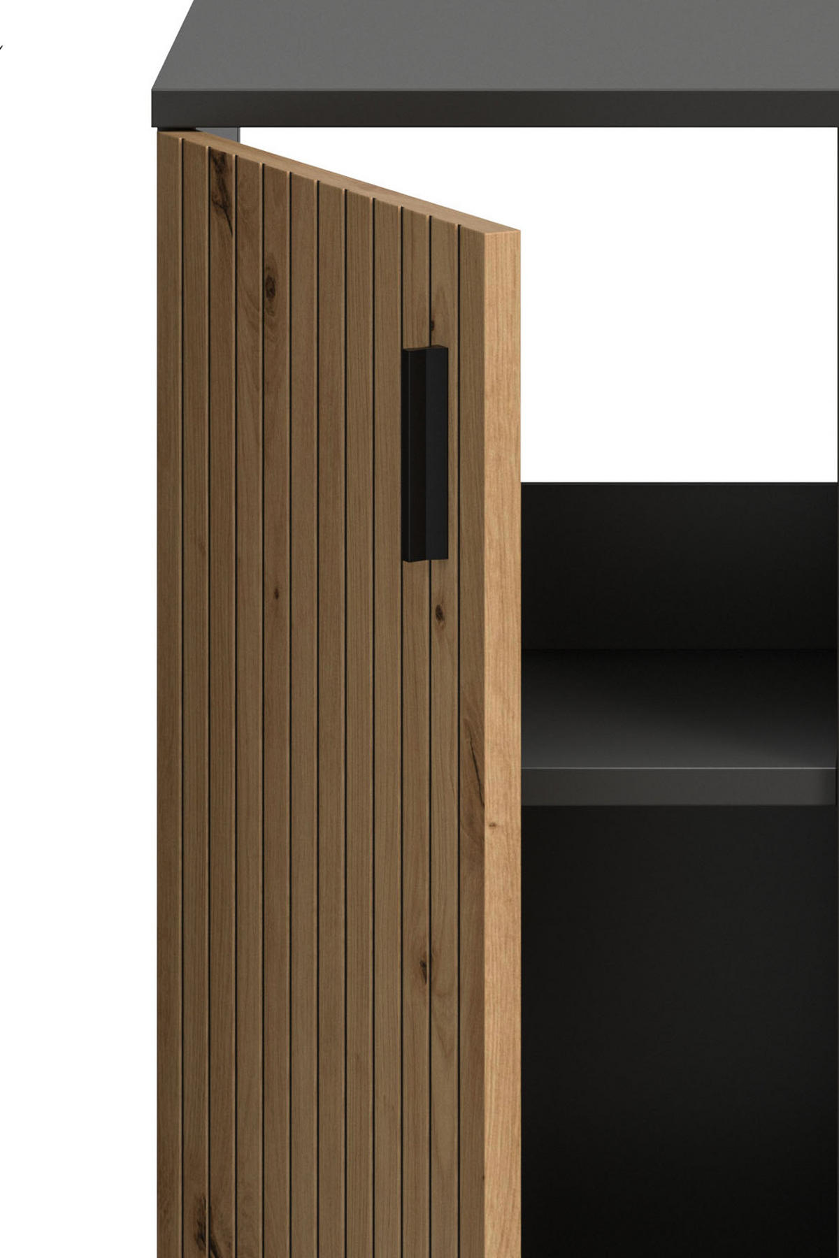 WASCHBECKENUNTERSCHRANK Eiche Artisan, grau 80 cm, Badezimmer Unterschrank mit Rillen-Optik - Schwarz/Eiche Artisan, Holzwerkstoff/Kunststoff (80/59/30cm) - Inn.Furn