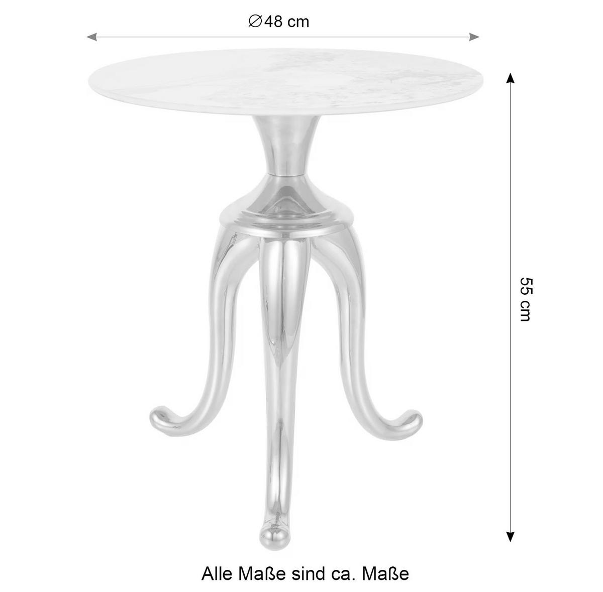 COUCHTISCH Snake grau Marmor / Gestell: silber 48 / 48 / 75cm - Silberfarben/Grau, Holz/Keramik (48/48/75cm) - Feldmann-Wohnen