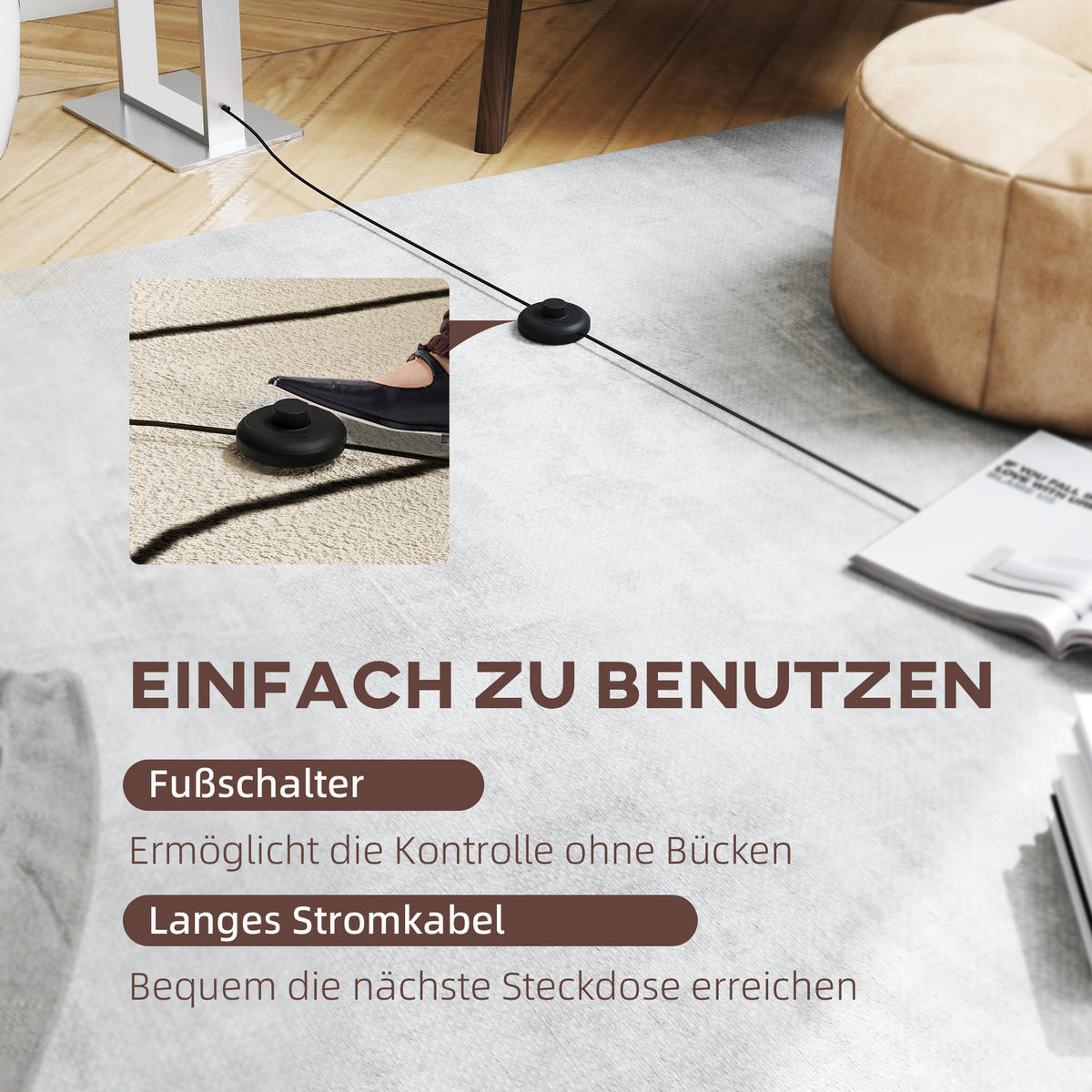 STEHLAMPE Metall Leinen Weiß - Weiß, Metall (45/15/150cm) - HOMCOM