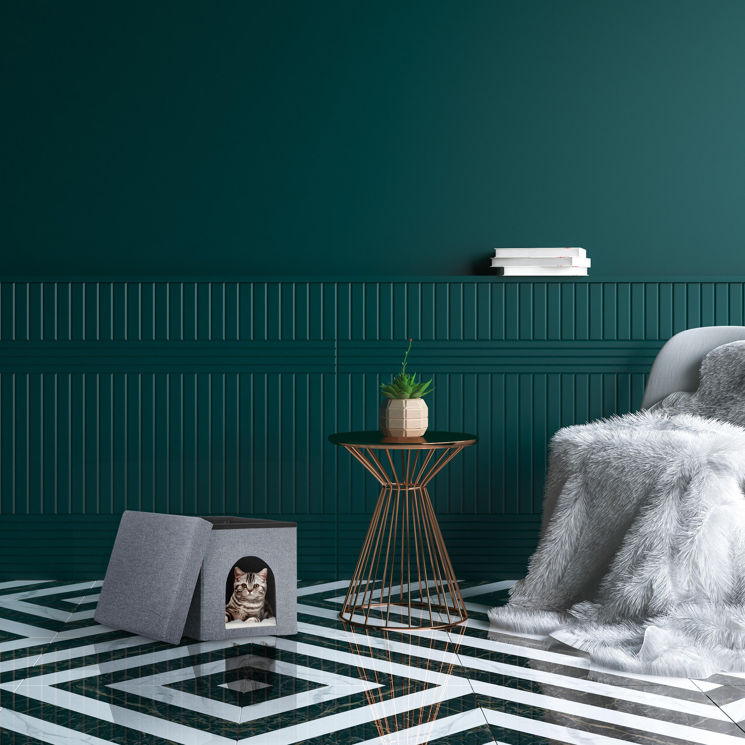 KATZENHÖHLE - Grau, Holzwerkstoff/Textil (37/38.5/37cm) - Relaxdays