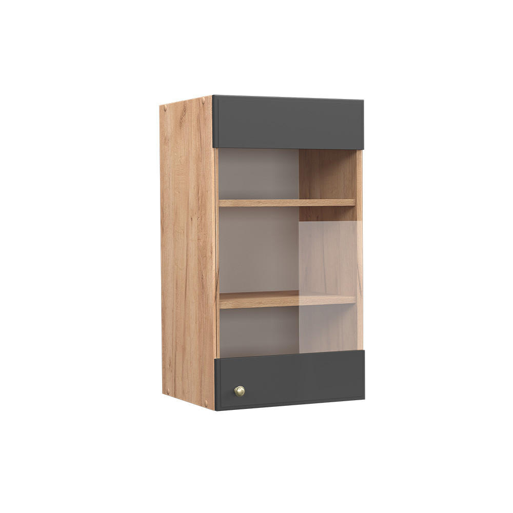 KÜCHENGLASSCHRANK Fame-Line Anthrazit-Gold 40 cm - Anthrazit/Eiche Wotan, Holzwerkstoff (40/72/34.1cm) - Vicco