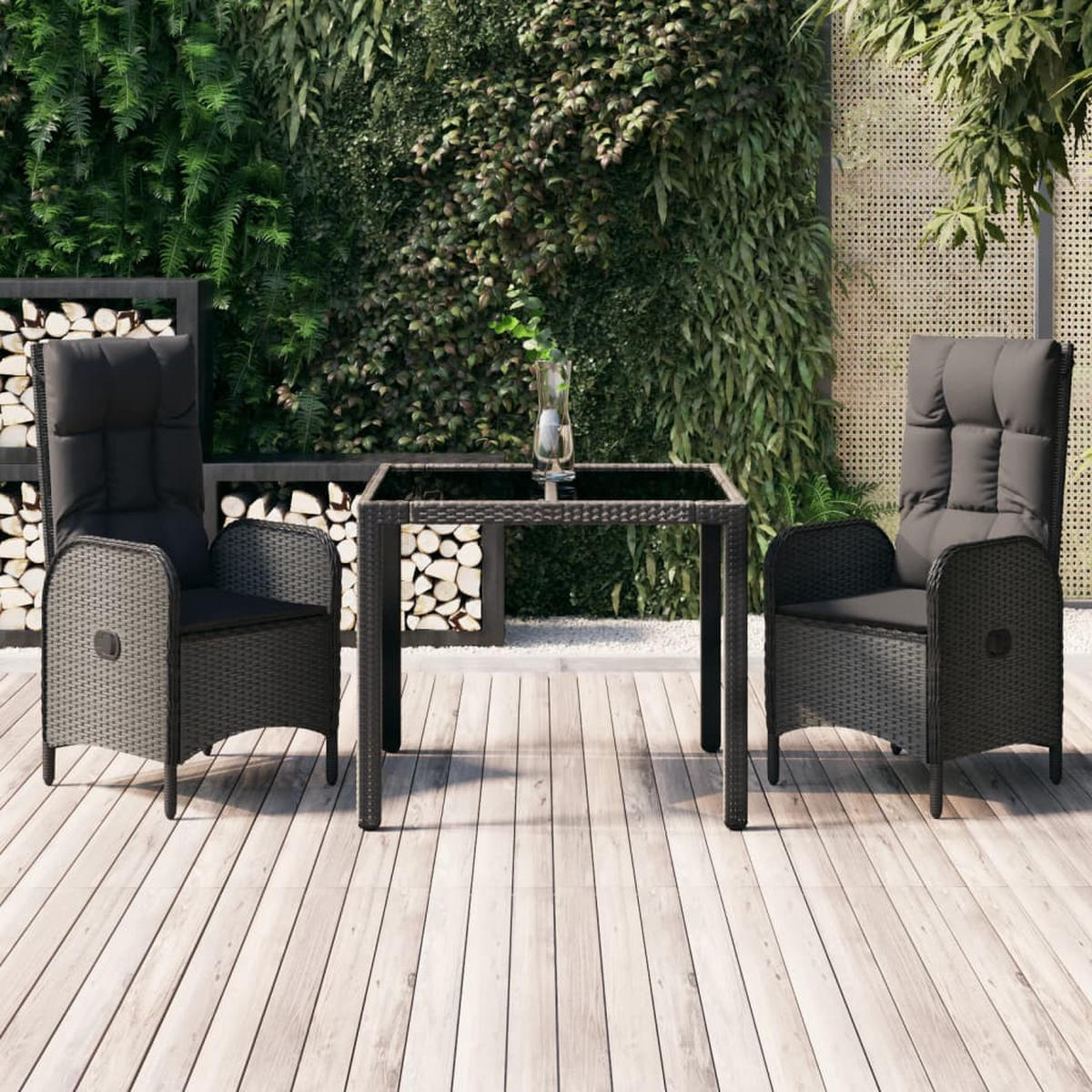 GARTEN-ESSGRUPPE 3-teilig Mit Kissen Schwarz Poly Rattan - Schwarz, Kunststoff - vidaXL