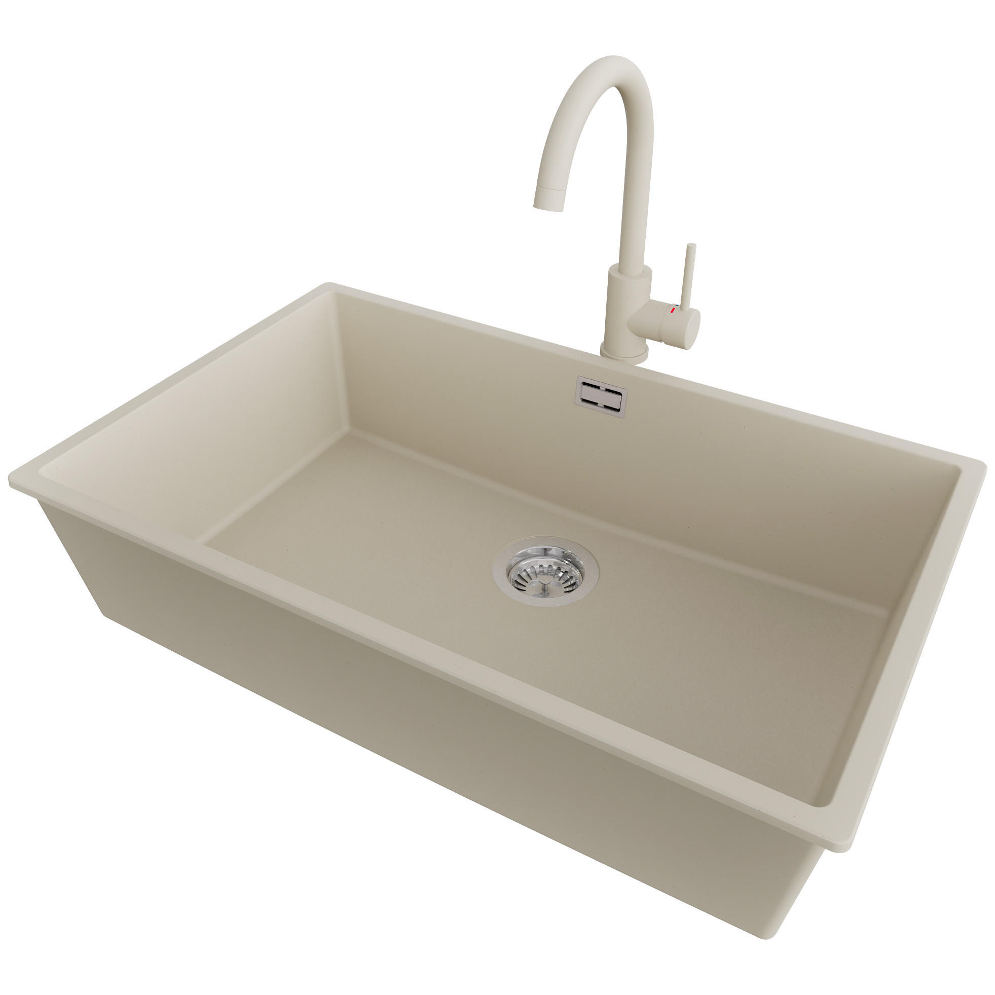 GRANITSPÜLE London, 3-er set Beige 76/47 cm, 1 Becken + Küchenarmatur 32/20 cm + Ablauf-Set ab 80er Unterschrank - Chromfarben/Beige, Kunststoff (76/20/47cm) - Primagran