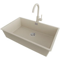 GRANITSPÜLE London, 3-er set Beige 76/47 cm, 1 Becken + Küchenarmatur 32/20 cm + Ablauf-Set ab 80er Unterschrank - Chromfarben/Beige, Kunststoff (76/20/47cm) - Primagran