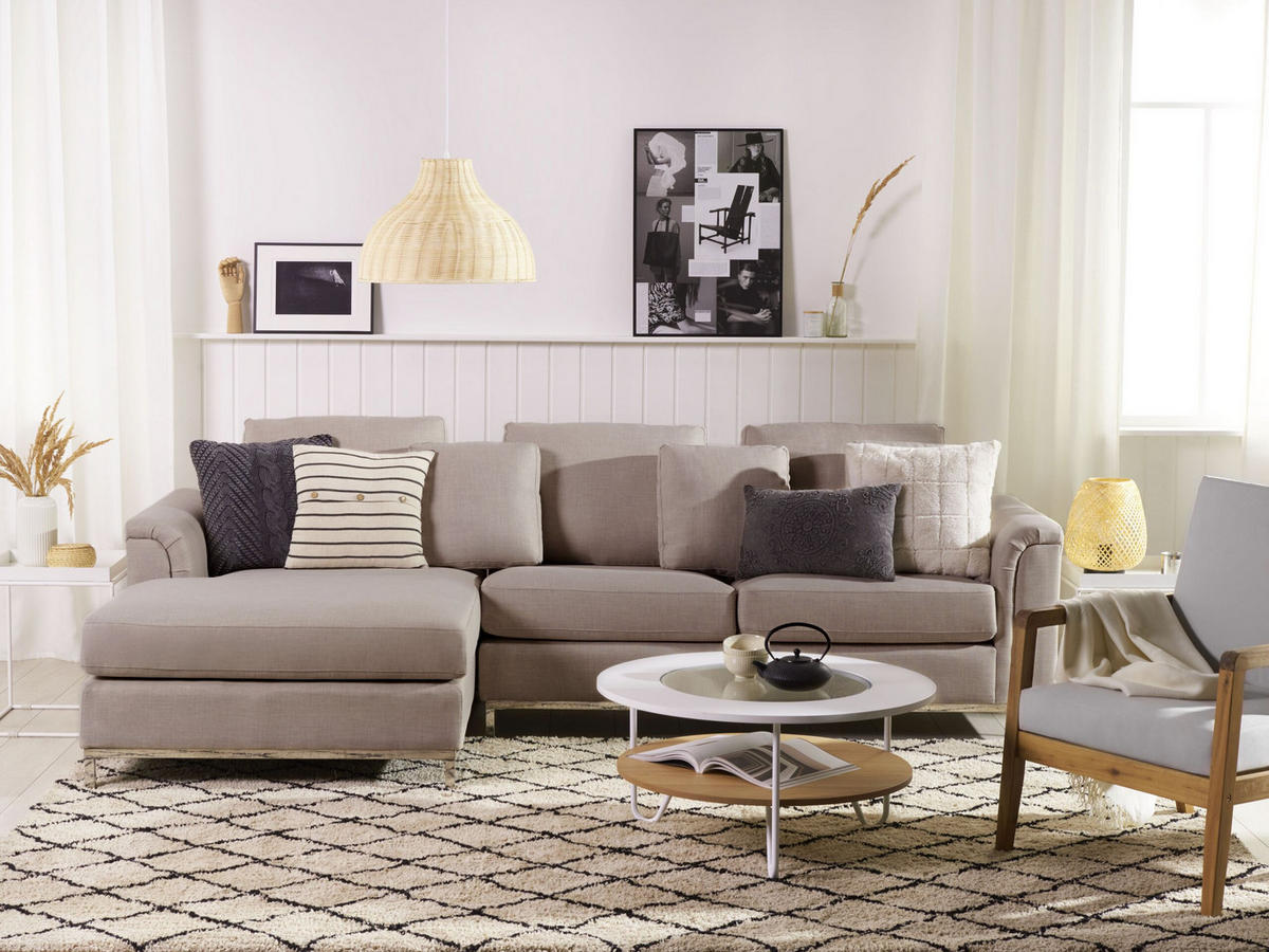 4-SITZER-ECKSOFA Polyester Beige linksseitig Oslo - Beige, Textil (270/151cm) - Beliani