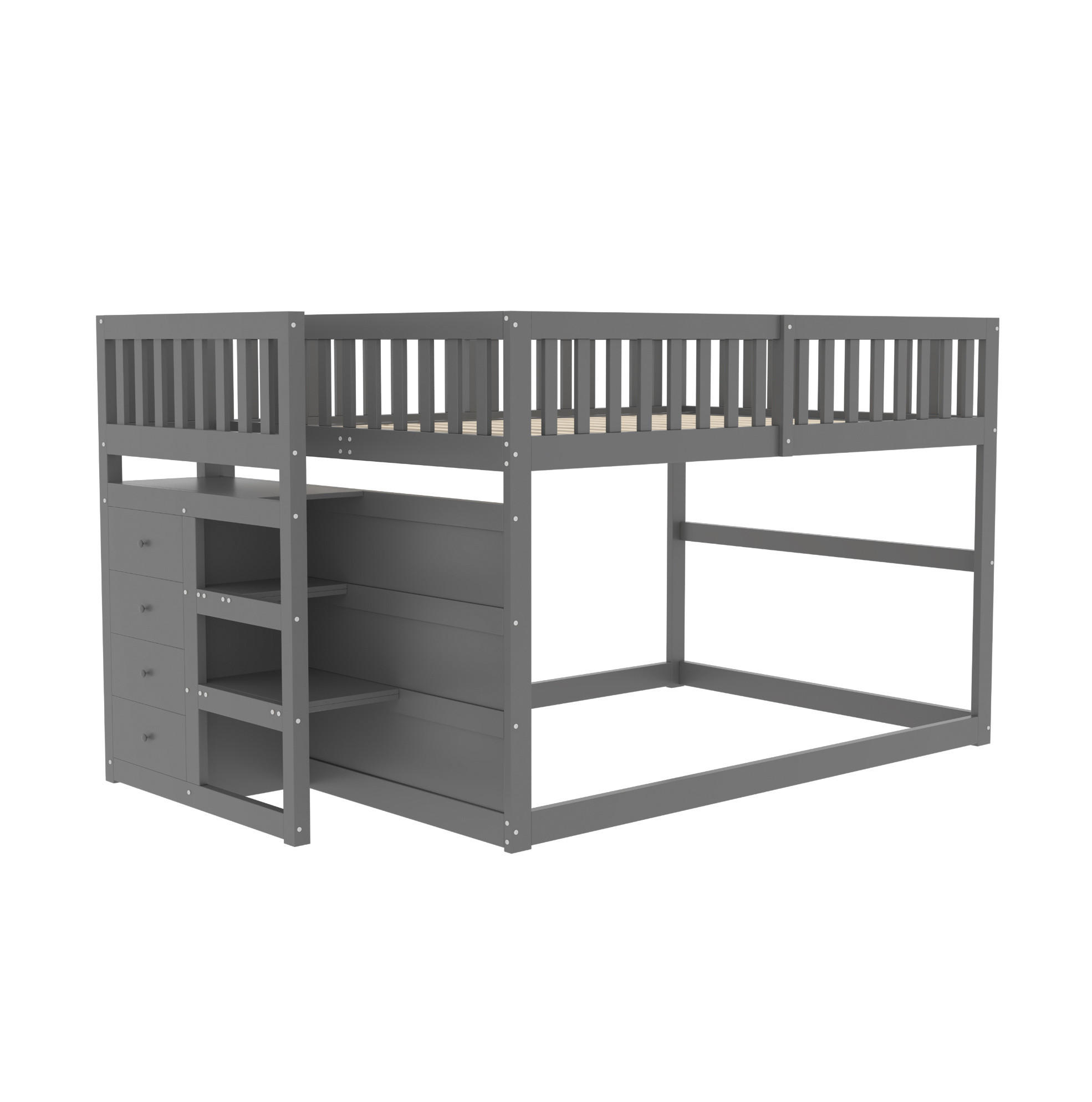 ETAGENBETT 140/200 cm in Grau mit Sicherheitstreppe und Stauraum - Grau, Holz (140/200cm) - OKMYHOME