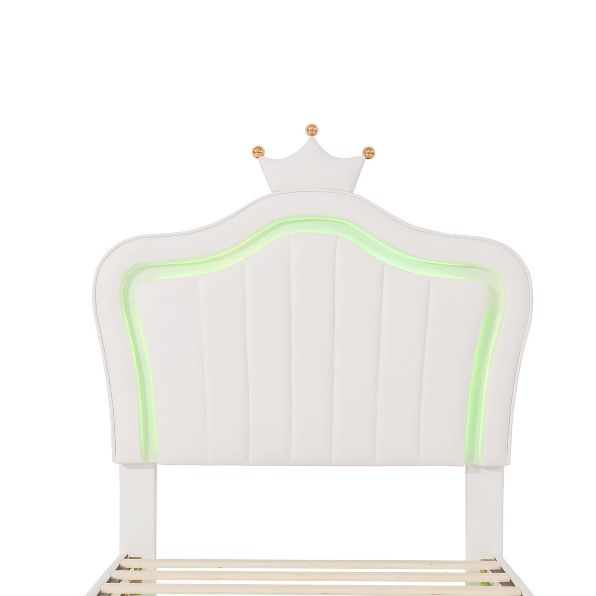 ČALÚNENÁ posteľ 90/200 cm, biela, PU, čelný stĺpik, LED - biela, drevo (90/200cm) - SHOPENTRA