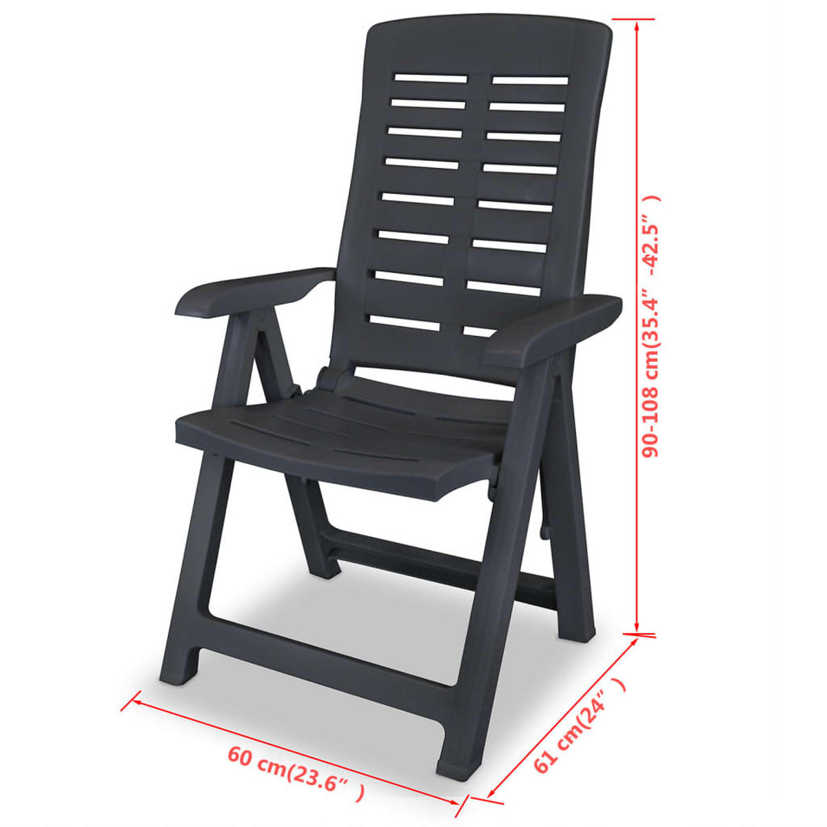 GARTENSTÜHLE Verstellbare 2er Set Kunststoff Anthrazit - Anthrazit, Kunststoff (60/108/61cm) - vidaXL
