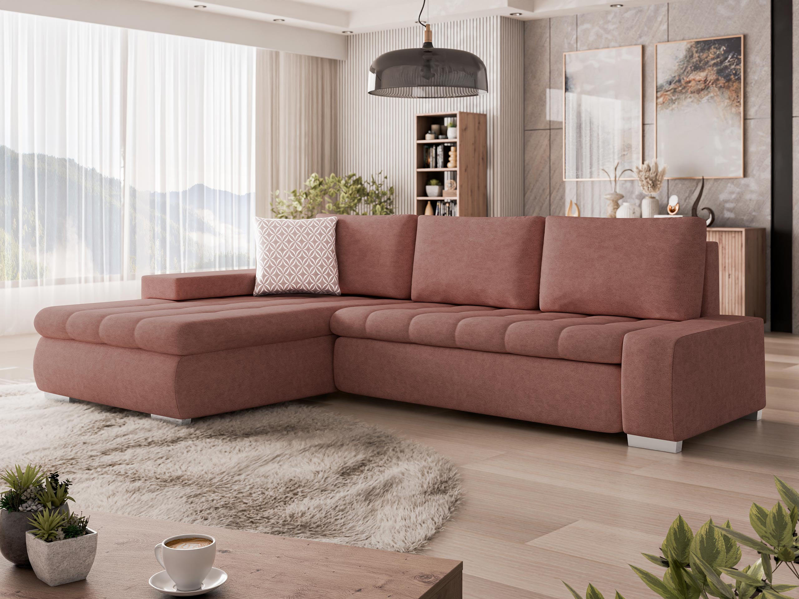 ECKSOFA Orkan Mini - Rosa, Holz/Textil (265/185cm) - MIRJAN24