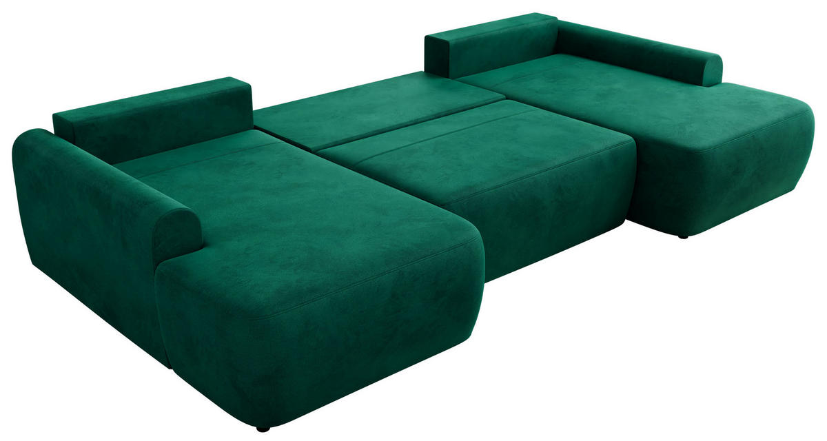 WOHNLANDSCHAFT CUBO U Dunkelgrün Velvet - Dunkelgrün/Schwarz, Kunststoff/Textil (370/100/187cm) - MKS
