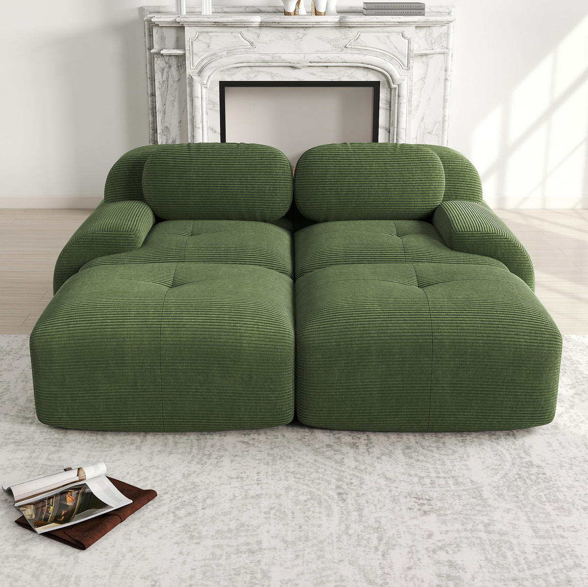 SOFA in Grün aus Cord, modular, rahmenlos und montagefrei - Grün, Textil (178/70/208cm) - Flora Grace