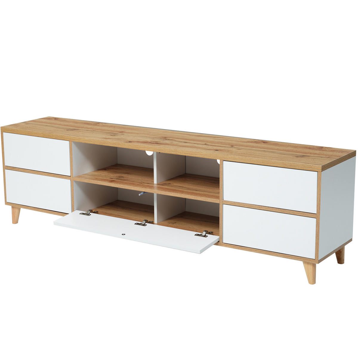 NÍZKÁ komoda, 175/37/51 cm, MDF bílá a barva dřeva - přírodní, kompozitní dřevo (175/51/37cm) - BEAOK
