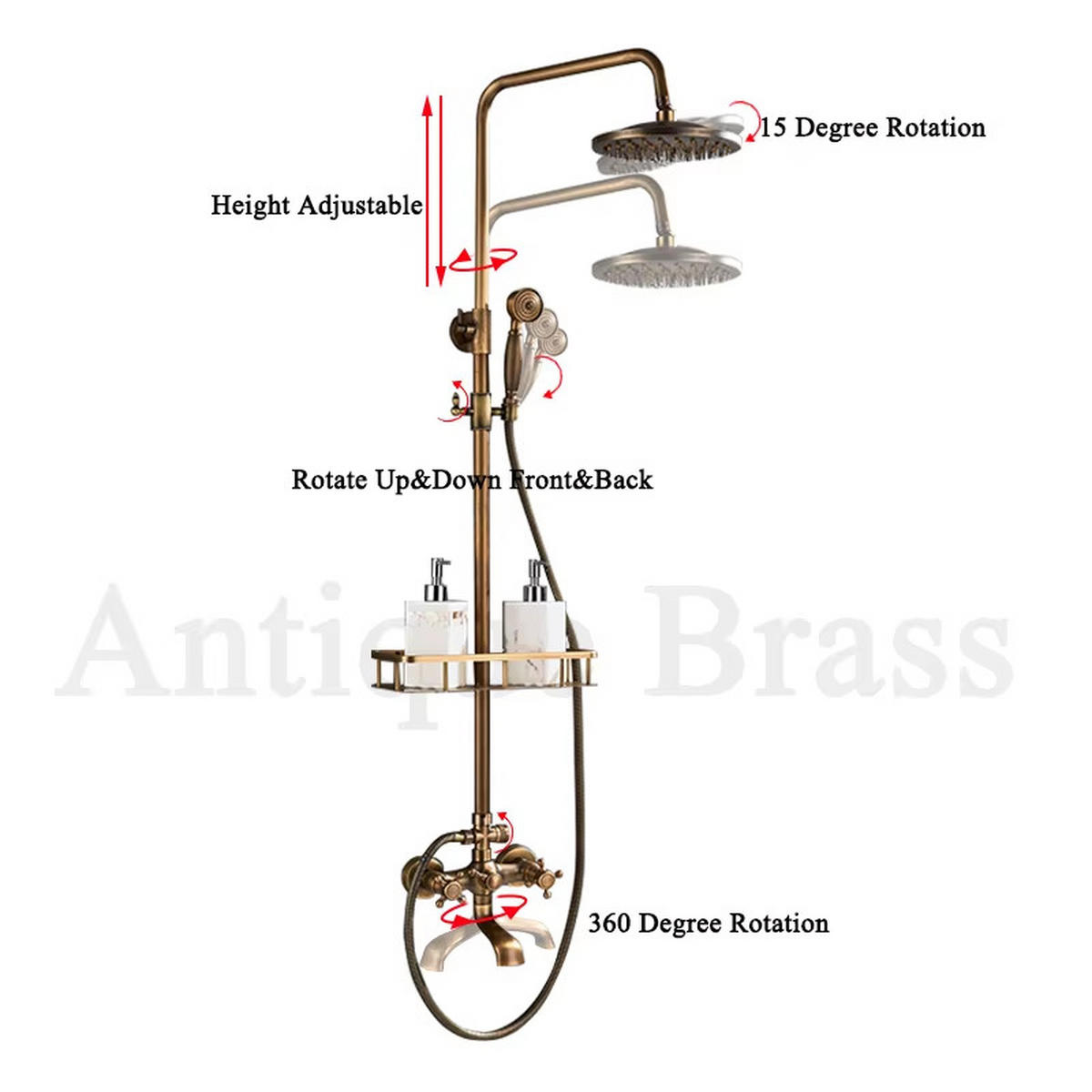 ÜBERKOPFBRAUSESET Messing Antik, 120cm, mit Handbrause - Bronzefarben, Metall (21.5/120/47cm) - Kaket