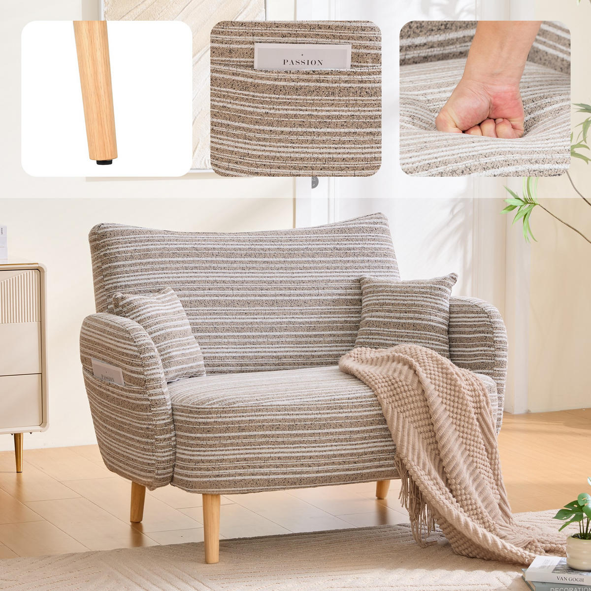 BIG SESSEL,Relaxsessel,Loungesofa,XXL-Sessel,Bouclé,Khaki - Braun, Textil (121/63/81.5cm) - LVHOM