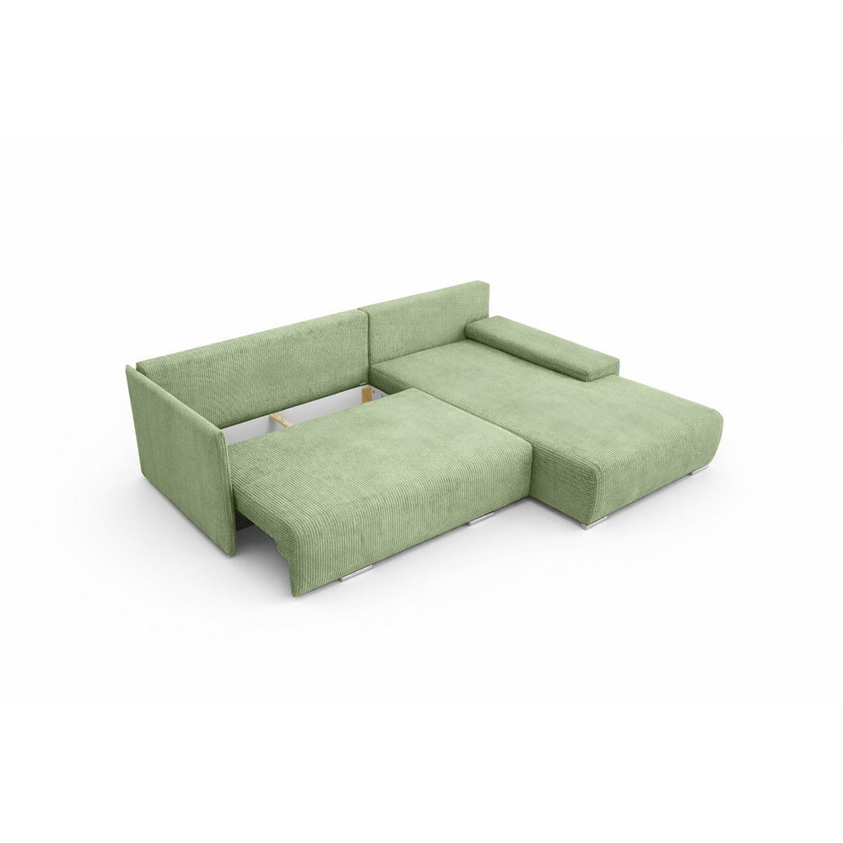 ECKSOFA L-Form Schlaffunktion Livorno Cord-Stoff Hellgrün Rechts - Chromfarben/Schwarz, Holz/Kunststoff (246/188cm) - Kaiser Möbel