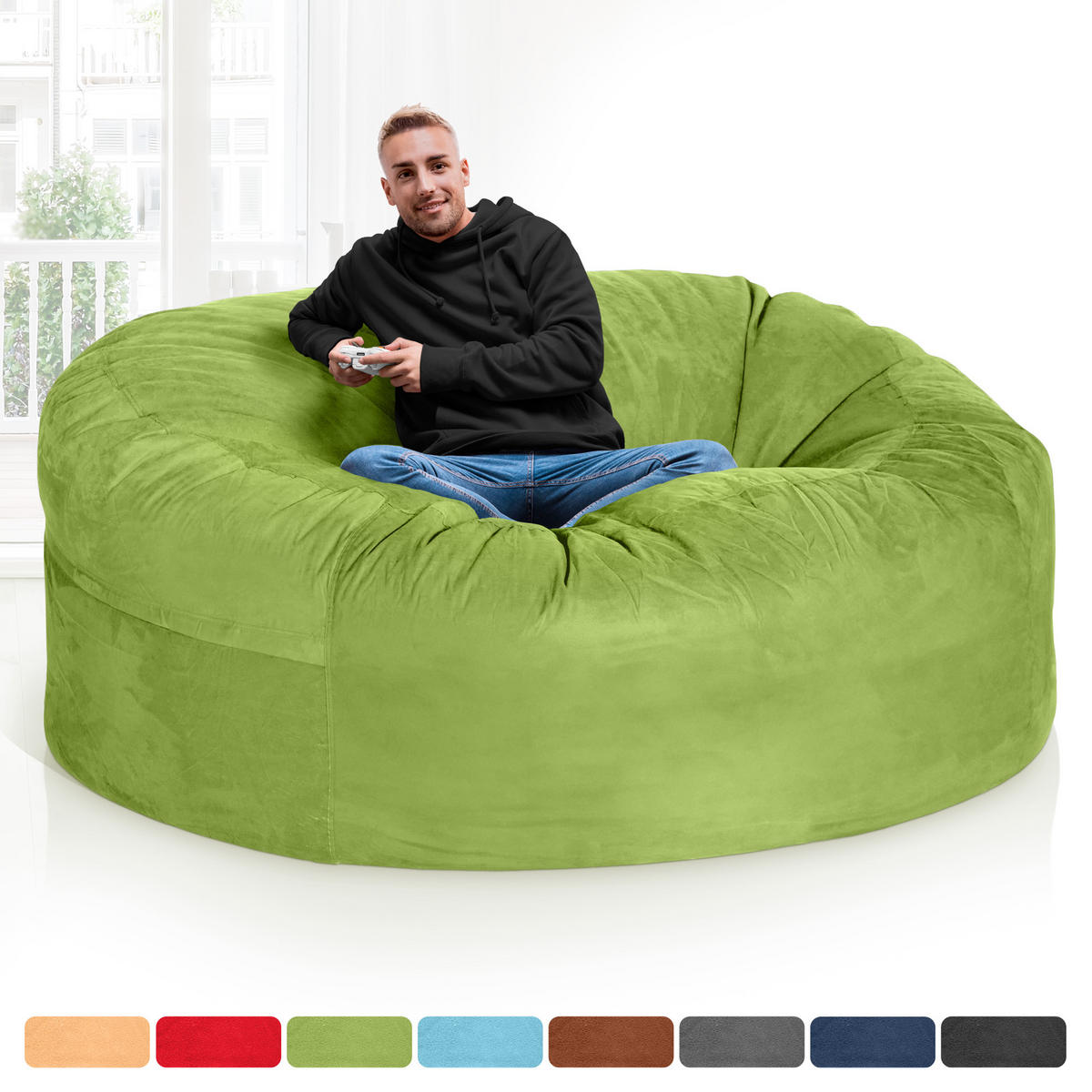 RIESEN-SITZSACK XXL JUMBO Velours 6ft - Grün, Textil (180/120/180cm) - Green Bean