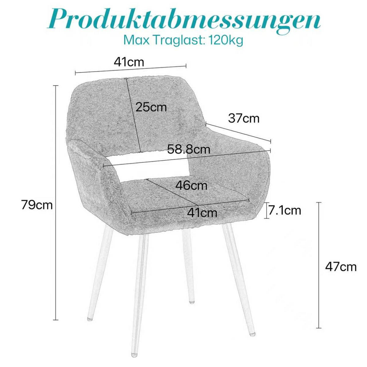 ESSZIMMERSTUHL Mid-Century, Kunstfell, Stahlbeine - Weiß, Textil (46/79/59cm)