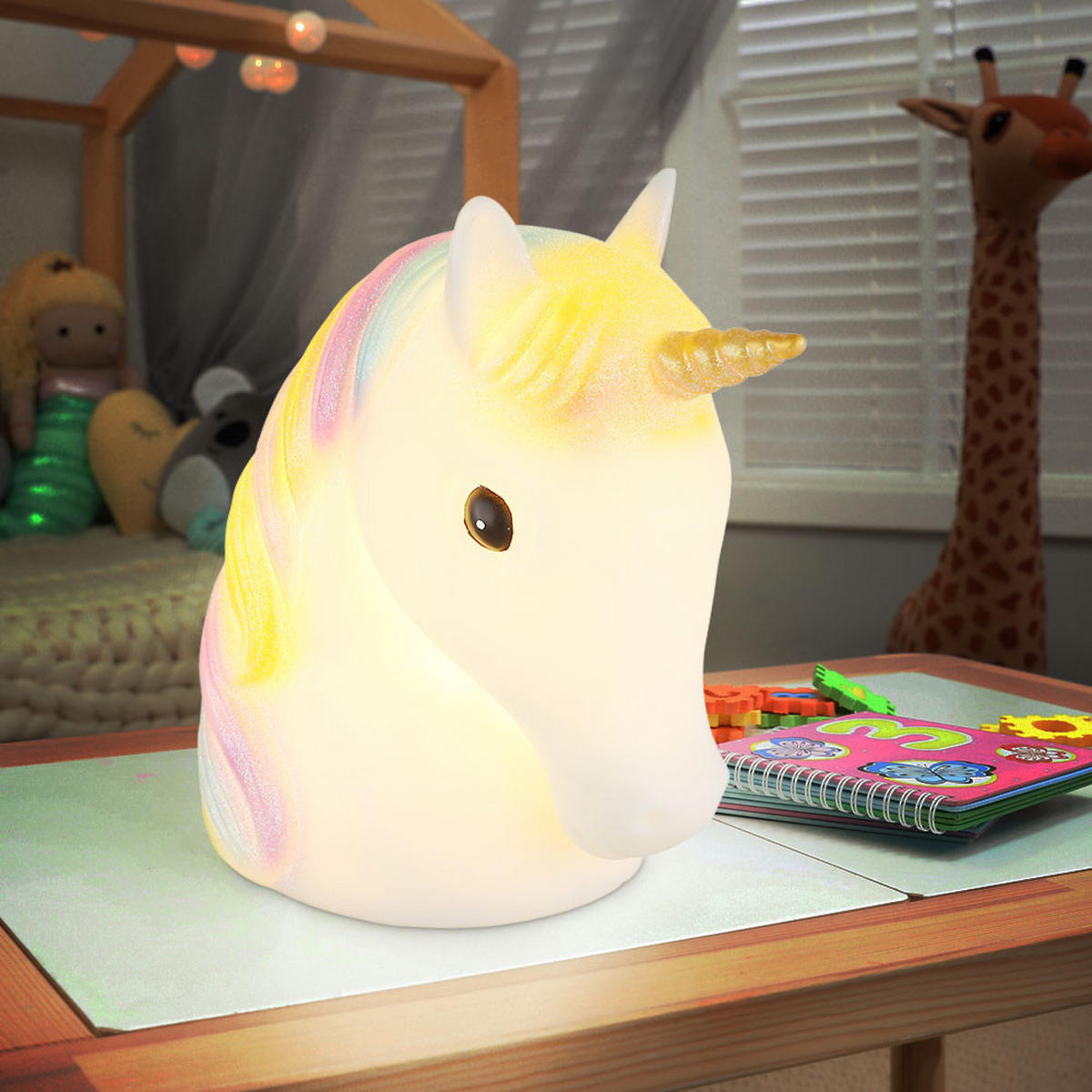 LED DEKOLAMPE Einhorn Bunt - Multicolor, Kunststoff (18/11/21cm) - Globo Lighting