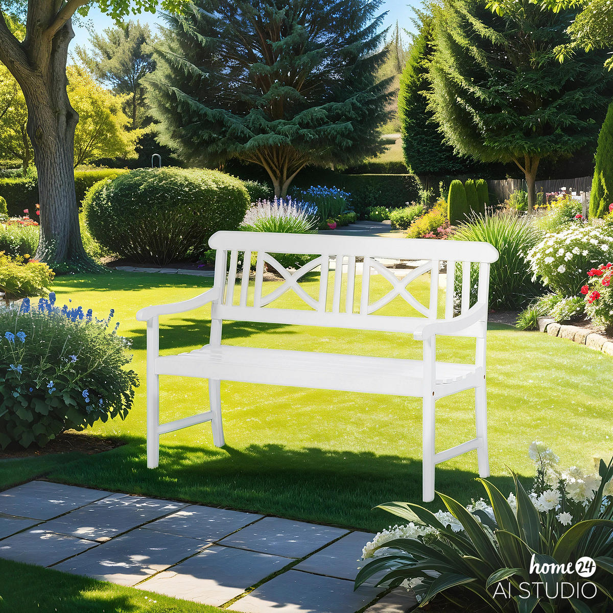 GARTENBANK - Akazie massiv - Weiß, Holz (128/88/60cm) - home24