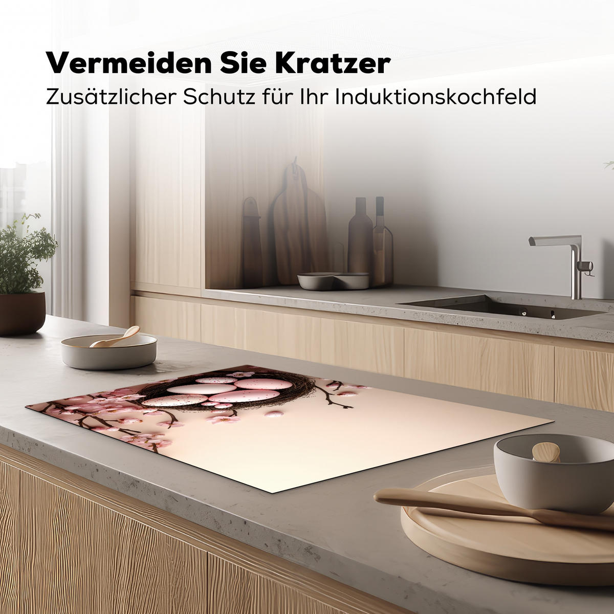 HERDABDECKPLATTE Rosa - Blüten - Eier Ceranfeldabdeckung 78x52 cm - Hellrosa, Kunststoff (78/52/0.2cm) - MuchoWow