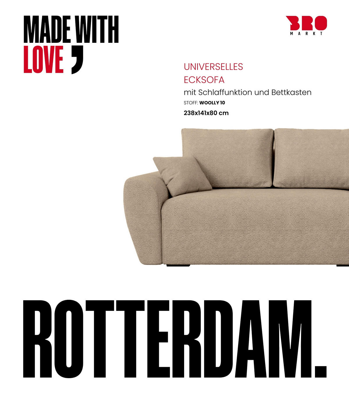 ECKSOFA Rotterdam mit Schlaffunktion Beige Bouclé - Creme, Textil (238/141cm) - Bromarkt