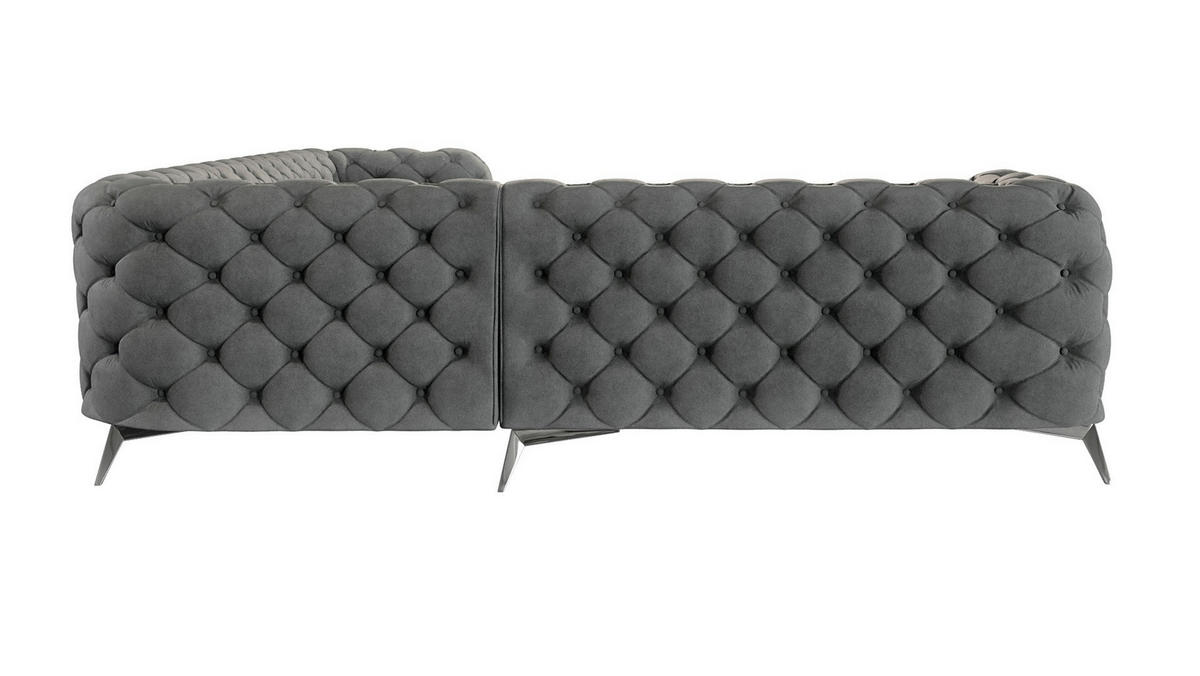 ECKSOFA Chesterfield Laura Grau Samt - Silberfarben/Grau, Holz/Textil (323/264cm) - S-Style Möbel
