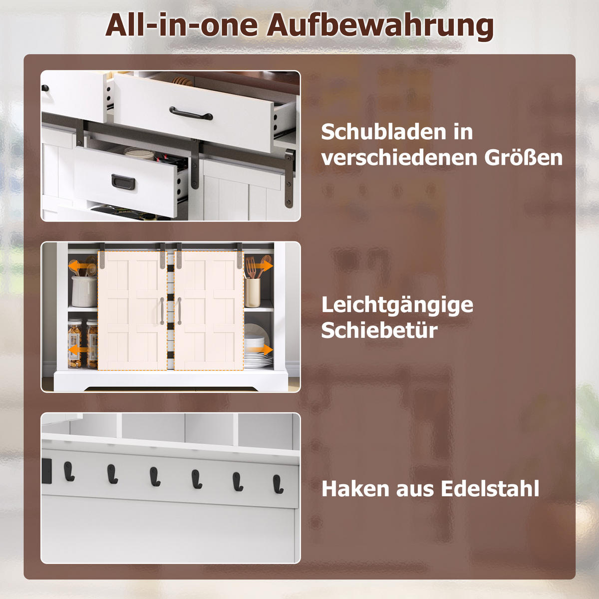 BUFFET 108/40/181 cm Weiß mit Steckdose, LED-Beleuchtung, Arbeitsplatte und 6 Schubladen - Weiß, Holz (108/180/40cm) - Oxeza