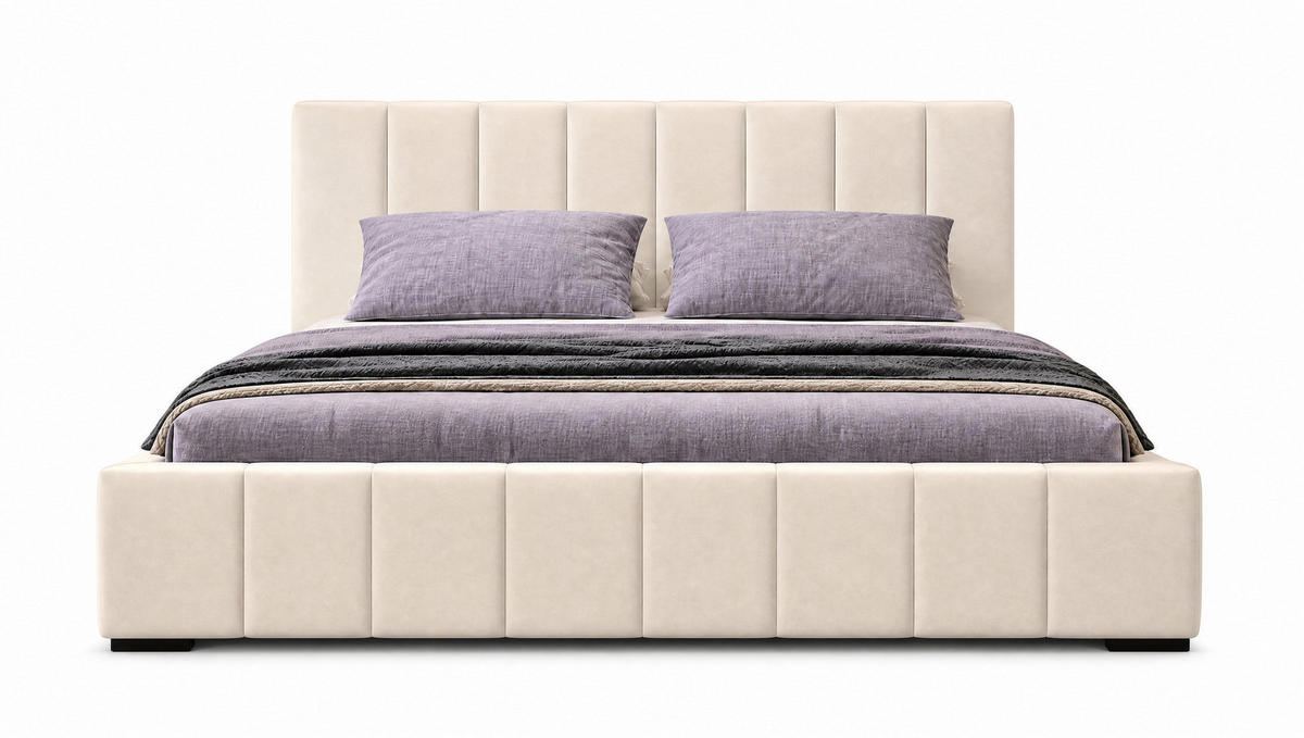 POLSTERBETT 180x200 cm, Nero, Doppelbett mit Bettkasten, Lattenrost aus Holz, Velourstoff, Beige - Beige, Holz/Kunststoff (180/200cm) - Marpur