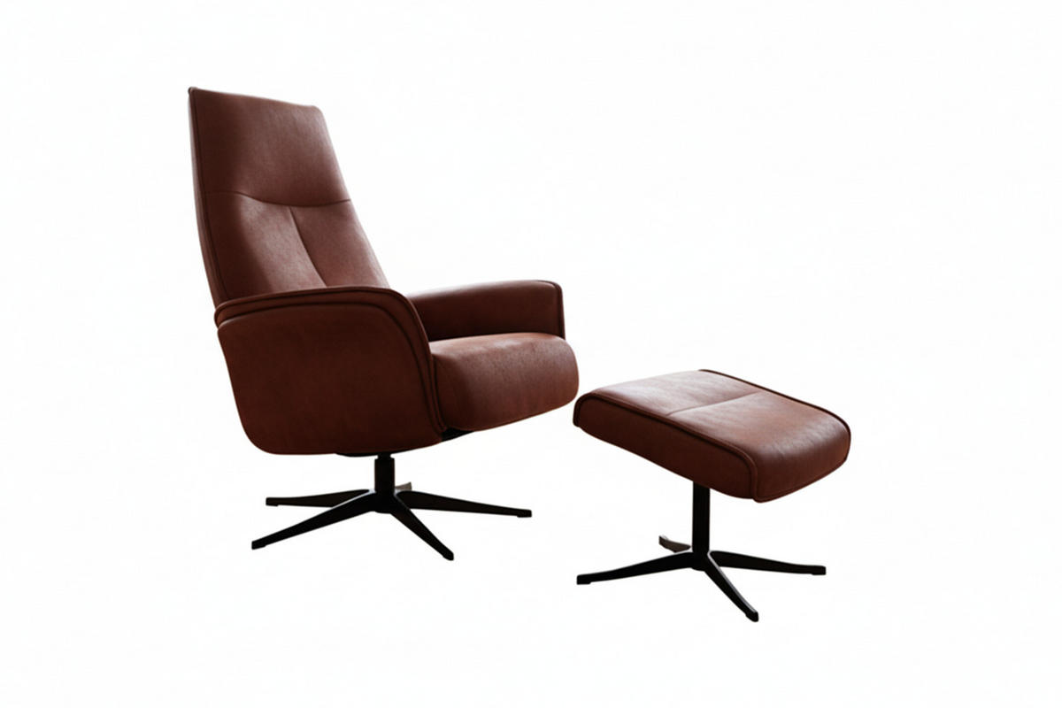 RELAXSESSEL-SET JOSIANE Braun Lederfaserstoff Relaxfunktion - Schwarz/Braun, Leder/Metall (78/107/87cm) - KAWOLA