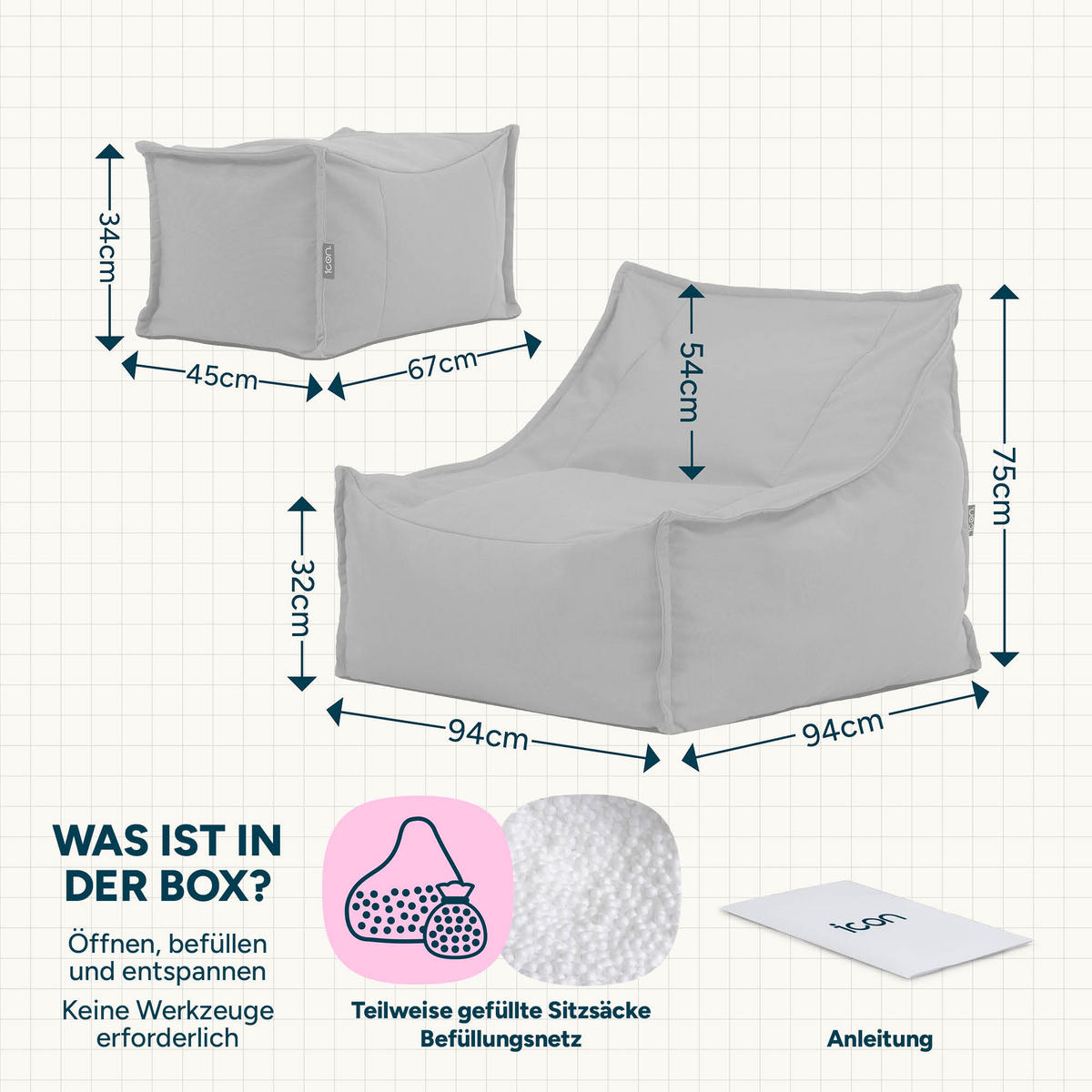 SITZSACK Outdoor-Sessel Alto + Hocker - Blau, Textil (94/75/94cm) - icon