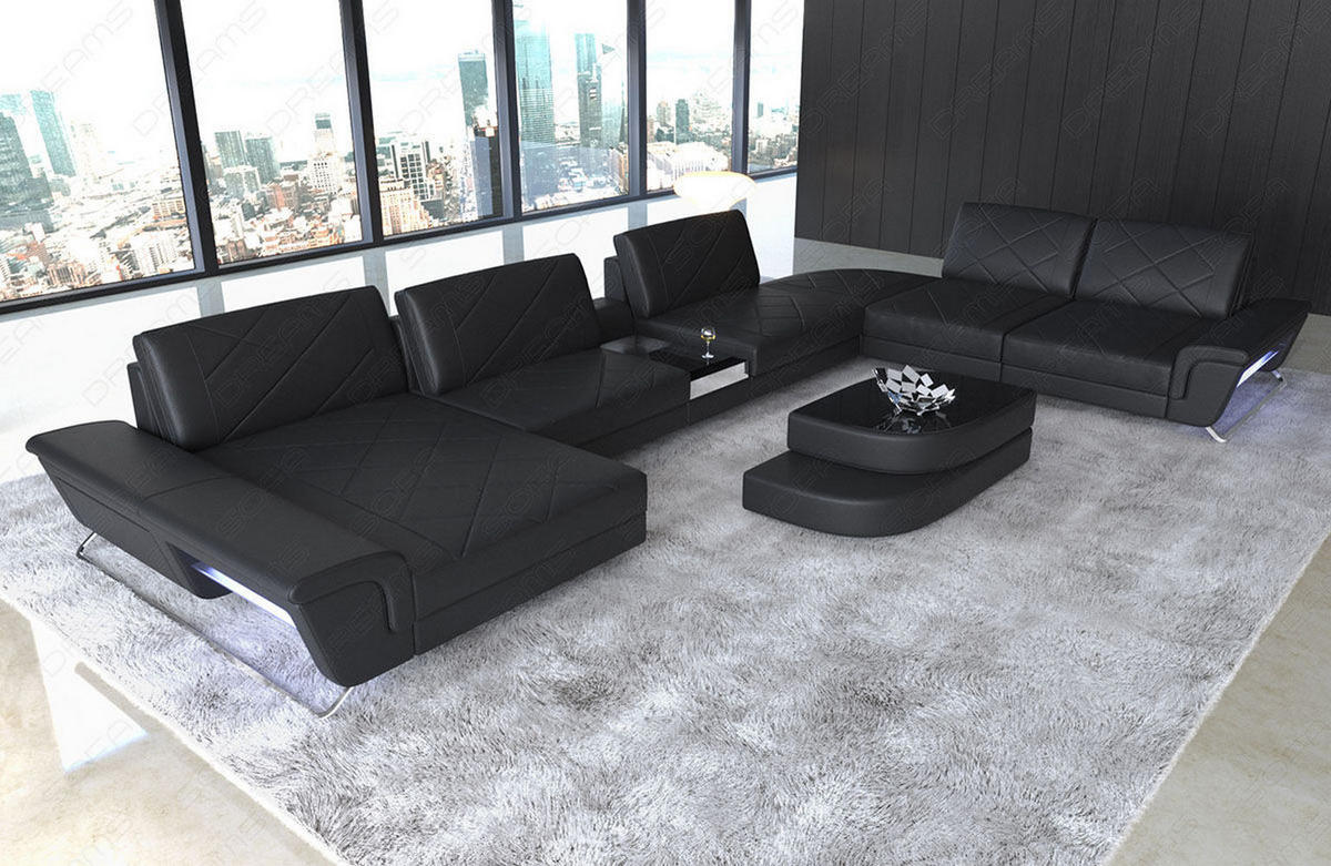 WOHNLANDSCHAFT Bari XXL - Schwarz, Leder (456/89/329cm) - Sofa Dreams