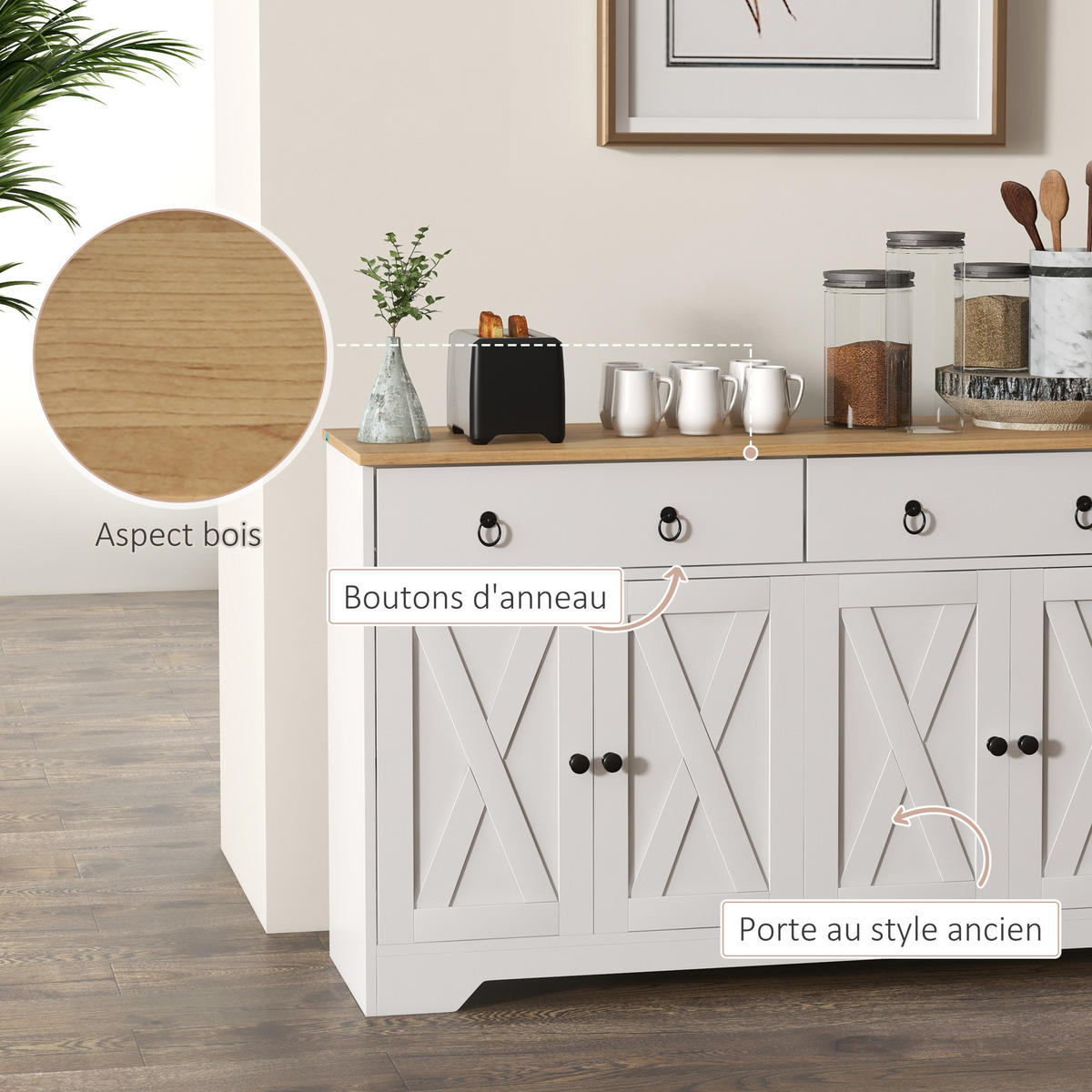 SIDEBOARD Weiß, 2 Türen, 2 Schubladen, 121/37/75 cm - Weiß, Holz (121/75/37cm) - PANGIVO