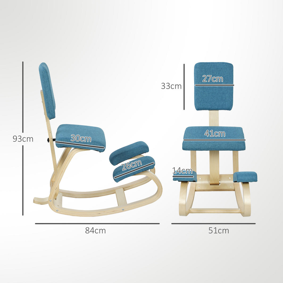 KNIESTUHL Birkenholz Polyester Blau - Blau, Holz (51/93/84cm) - HOMCOM