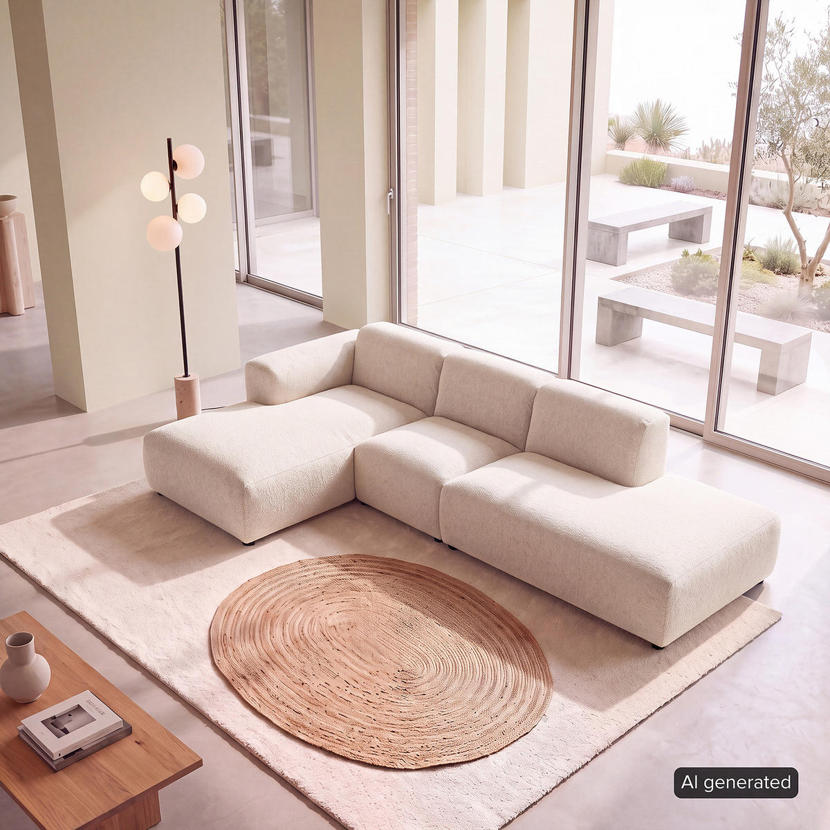ECKSOFA mit Chaiselongue - Beige/Schwarz, Kunststoff/Textil (290/173cm) - home24