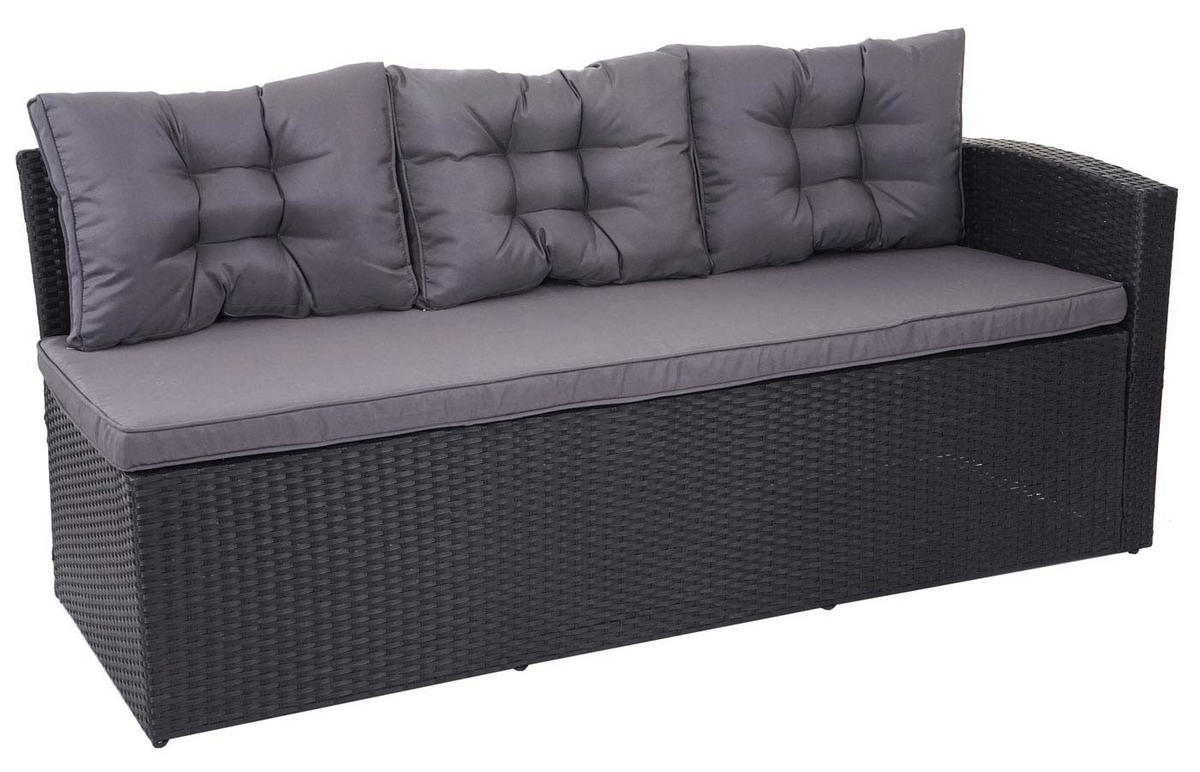 POLY-RATTAN-GARNITUR MIT BANK Schwarz 1 Eckbank, 1 Tisch, 1 Sitzbank-Set - Schwarz, Kunststoff - MCW