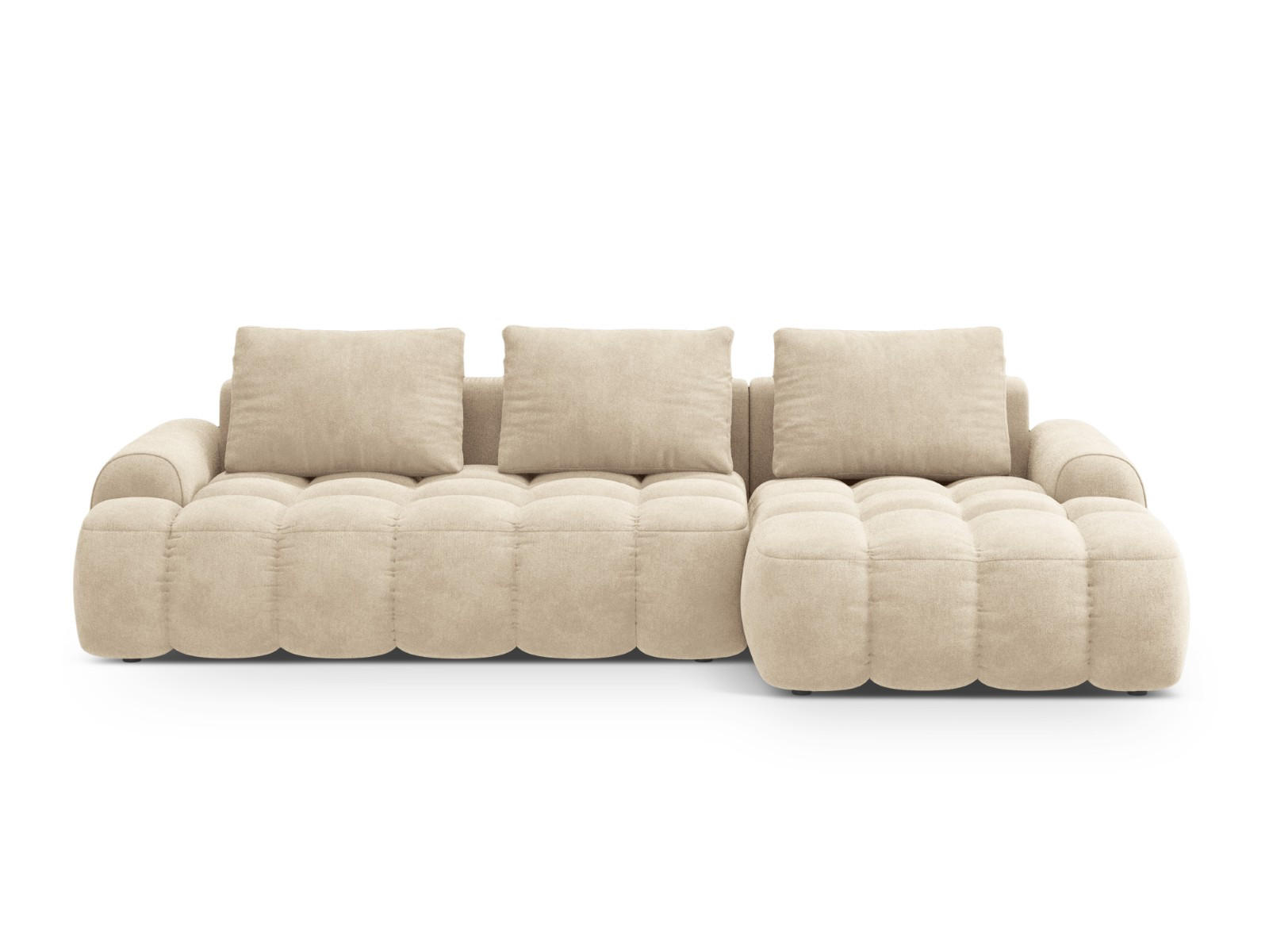 AUSKLAPPBARES-ECKSOFA rechts mit Container Linz aus Samt leichtes beige 3 Sitzplätze - Creme, Textil (142/275cm) - Cosmopolitan Design