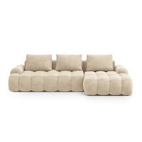 AUSKLAPPBARES-ECKSOFA rechts mit Container Linz aus Samt leichtes beige 3 Sitzplätze - Creme, Textil (142/275cm) - Cosmopolitan Design
