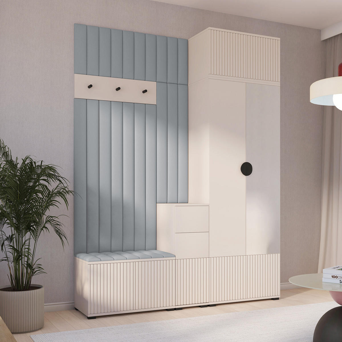 GARDEROBE Ritmo version 8 gefräste Kleiderschrank mit Polsterplatten Grau - Beige/Grau, Holzwerkstoff (170/225/40cm) - Jerpax