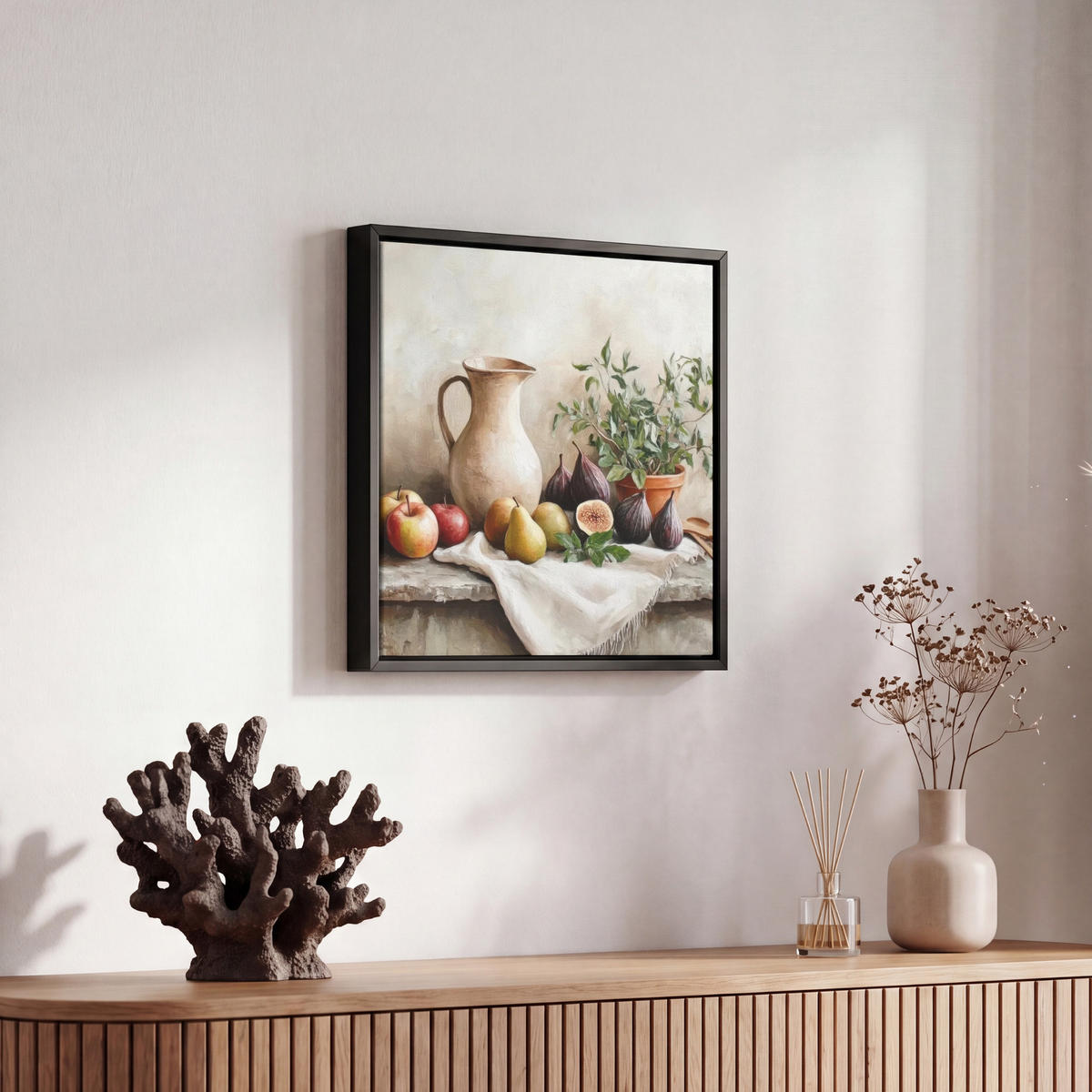 LEINWAND Bilder mit Rahmen - Obst - Kräuter - Ländlich - 20x20 - Naturfarben, Textil (20/20cm) - MuchoWow