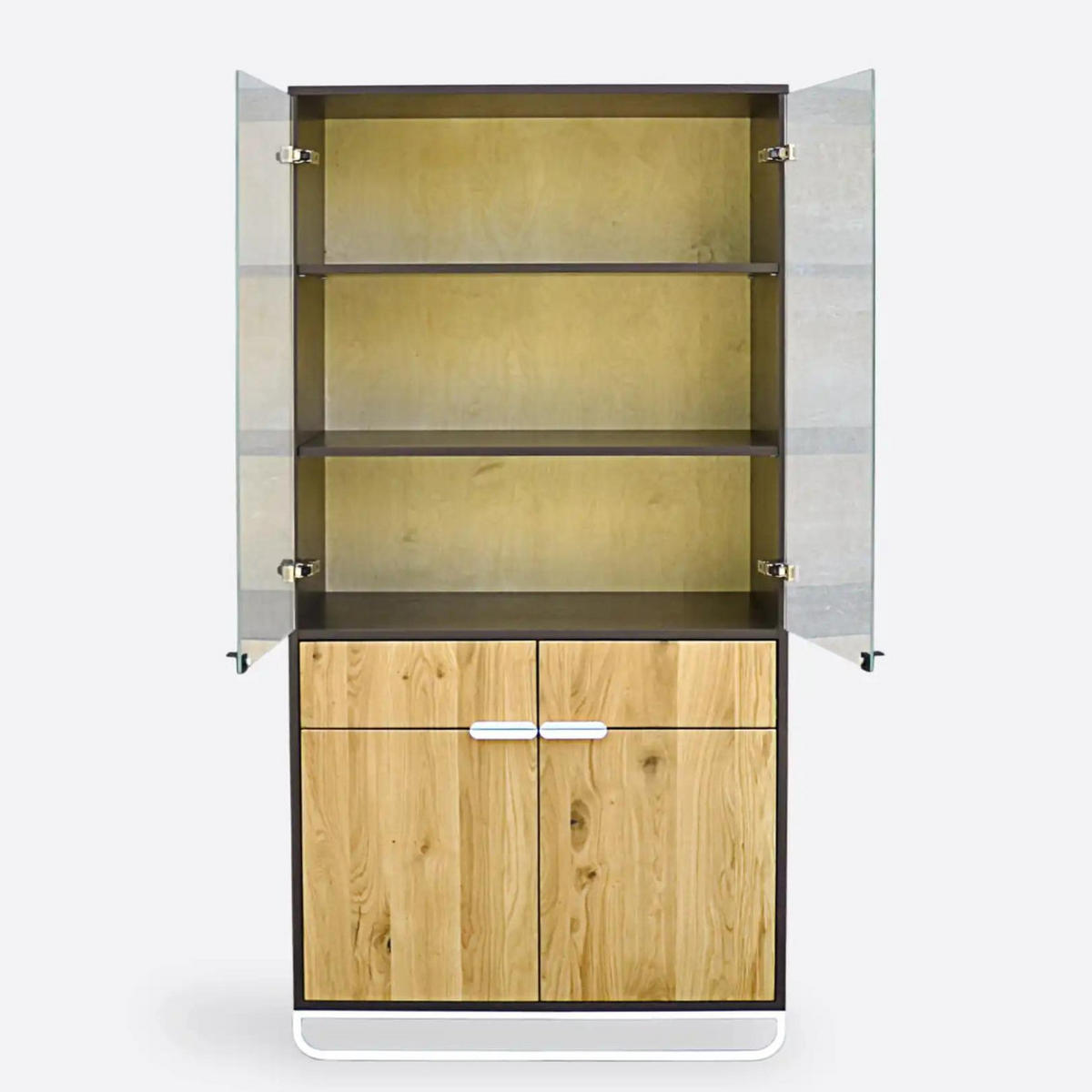 VITRINE aus Massiveichenholz mit Glas ins Wohnzimmer Arbeitzimmer DENIS - Eichefarben, Holz (90/190/50cm) - Rawood Furniture