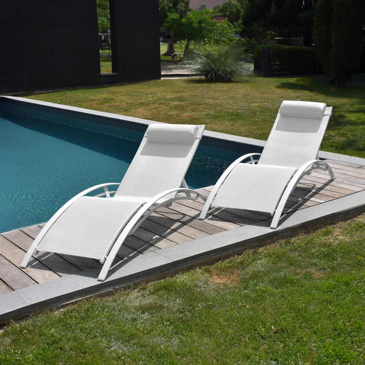 LIEGESTÜHLE Galapagos Weiß 2er-Set - Weiß, Metall (63/82/173.5cm) - Happy Garden
