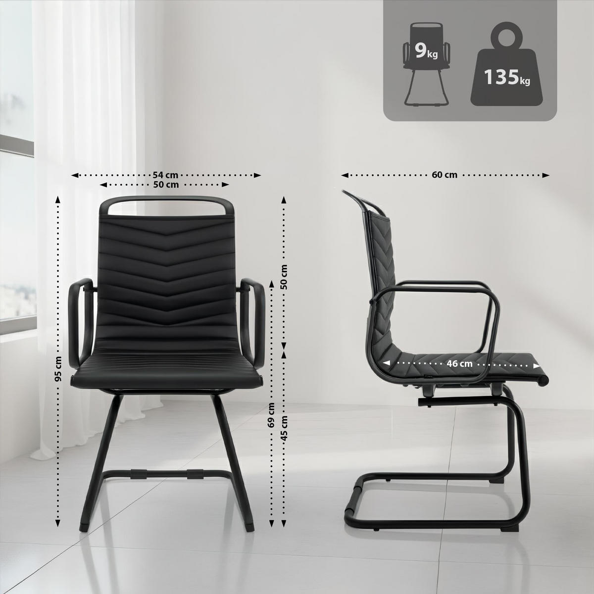 SCHWINGSTUHL Lederlook Schwarz - Schwarz, Textil/Metall (54/95/60cm) - CLP