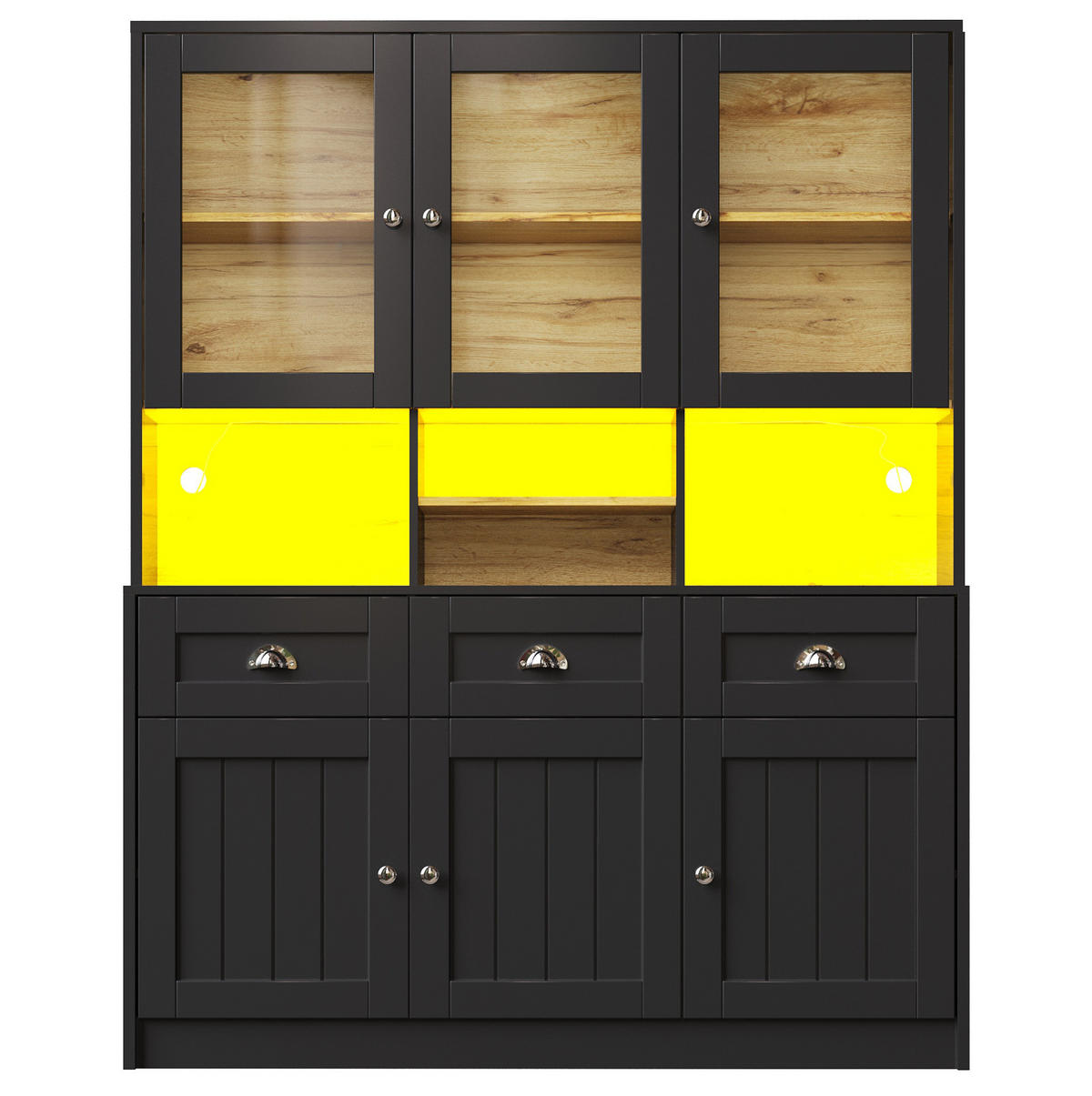 BUFFETSCHRANK 140/40/175 cm aus MDF mit LED-Beleuchtung, App-Steuerung und verstellbaren Einlegeböden, Schwarz - Schwarz, Holzwerkstoff (140/175/40cm) - Redom