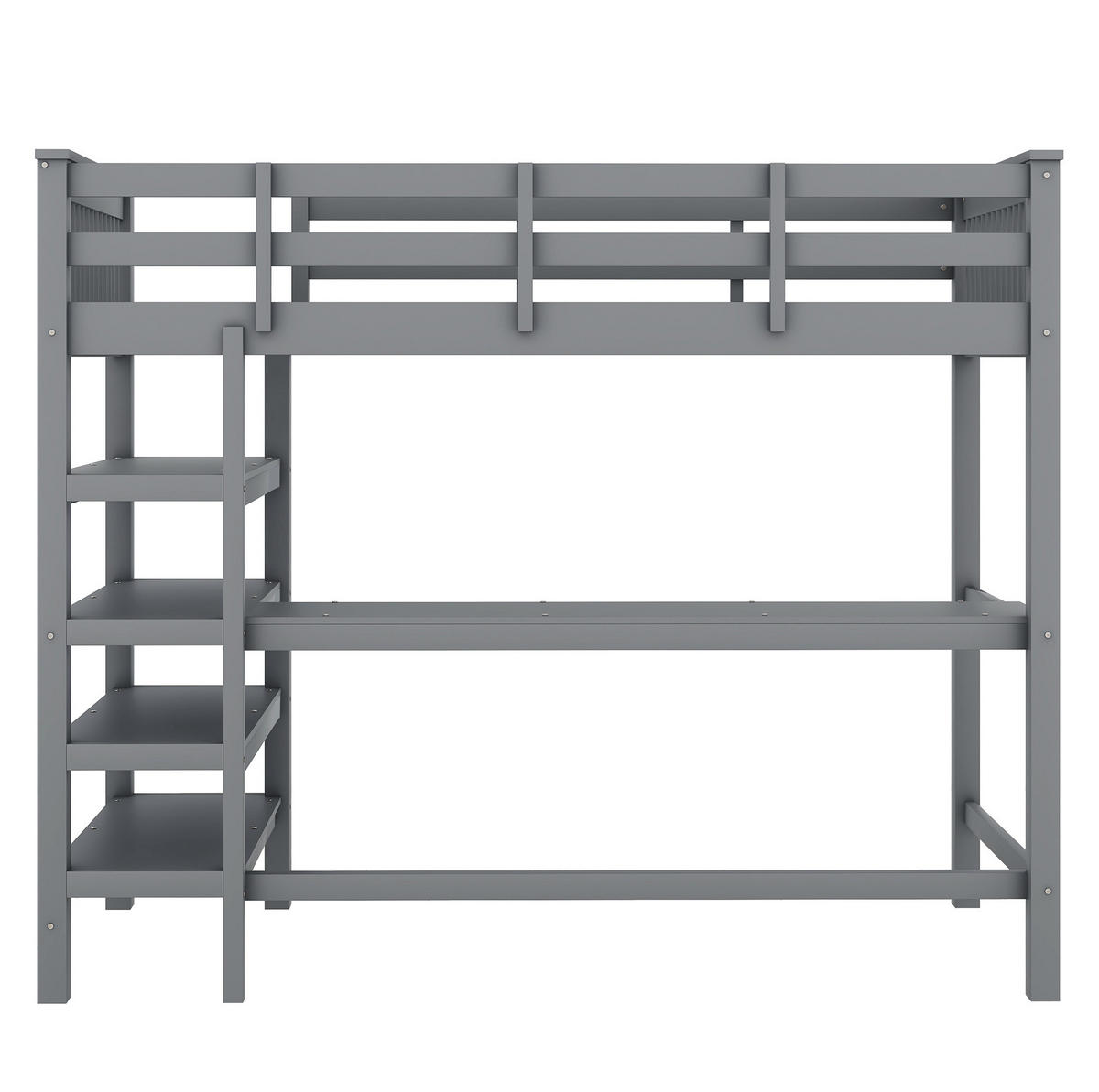 HOCHBETT aus Kiefer und MDF 90x200 cm Grau mit Schreibtisch, Ablagefächern und Leiterregal - Grau, Holzwerkstoff (90/200cm) - Modfu