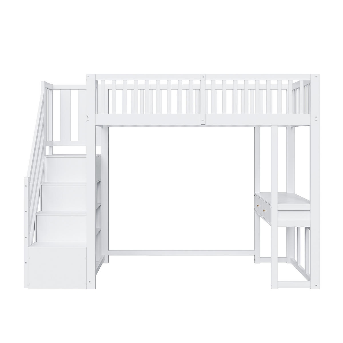 HOCHBETT 90/200 cm DE-01182, in Weiß, mit Tisch und Stauraum-Treppe - Weiß, Holz (90/200cm) - ComfortXL