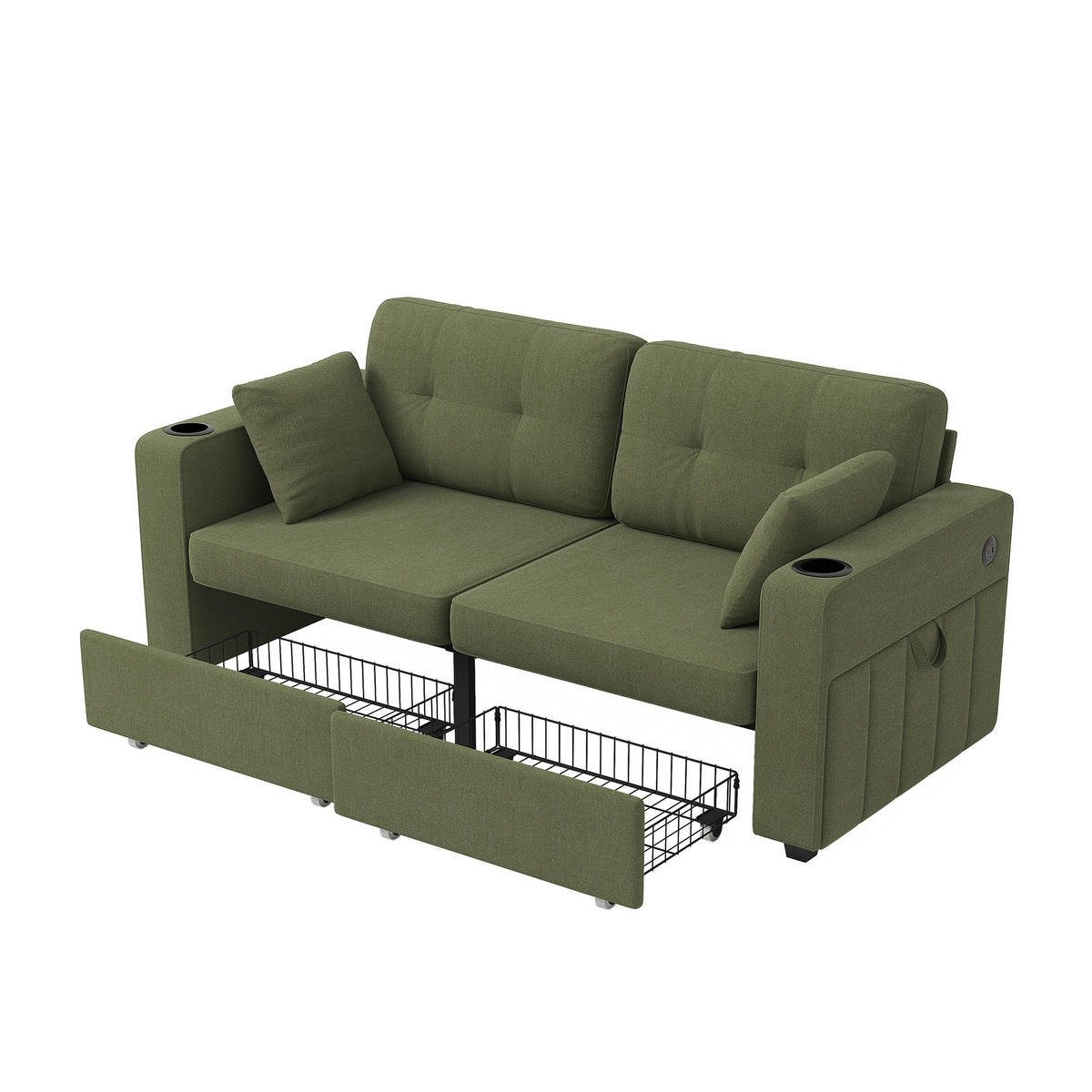 2-SITZER-SOFA DE-33930 mit 2 Stauraumschubladen Olivgrün - Grün, Metall (75/82/172cm) - ComfortXL